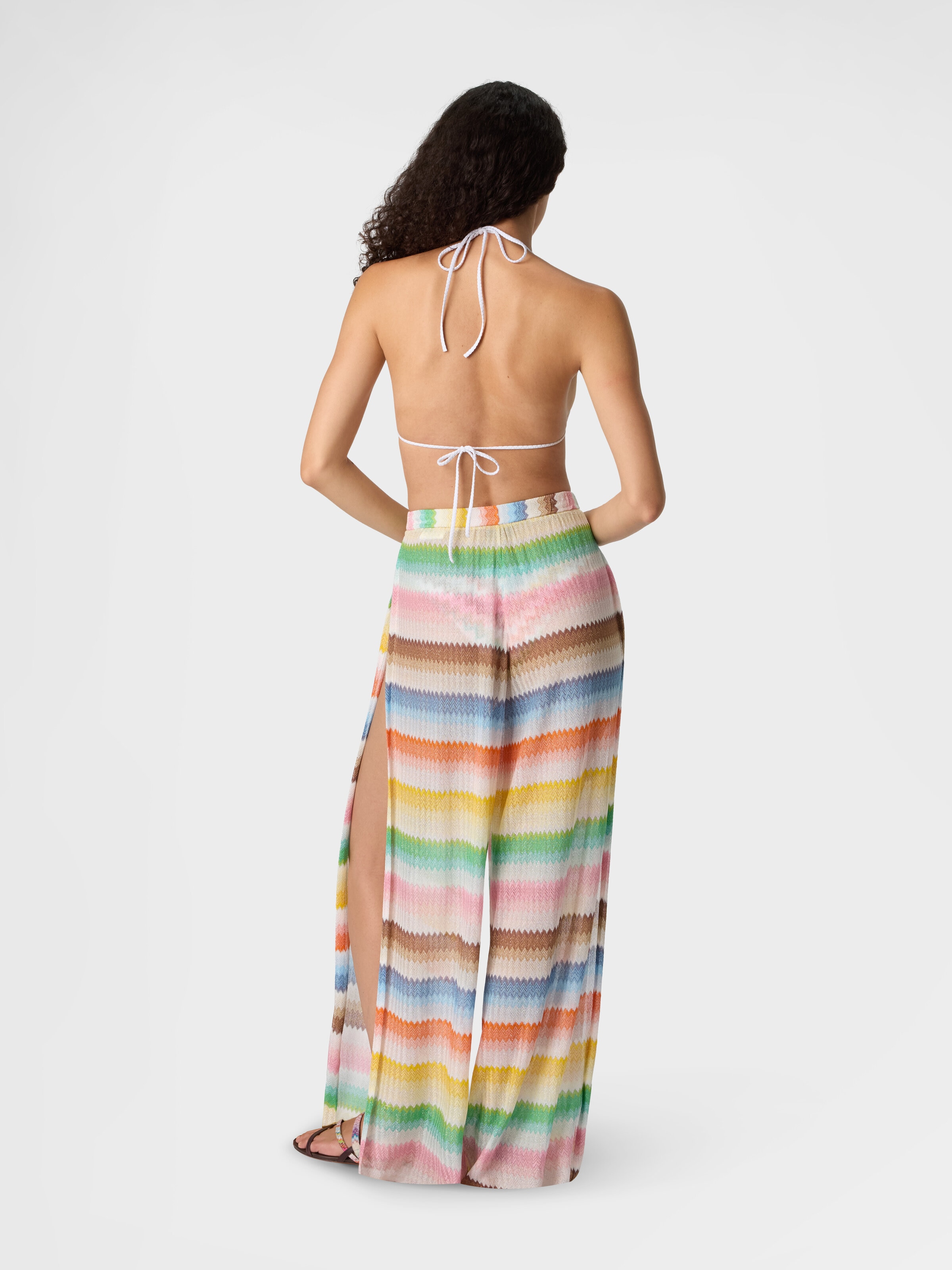 Beach cover-up pants with dégradé zigzag pattern and slits, Multicoloured  - 2