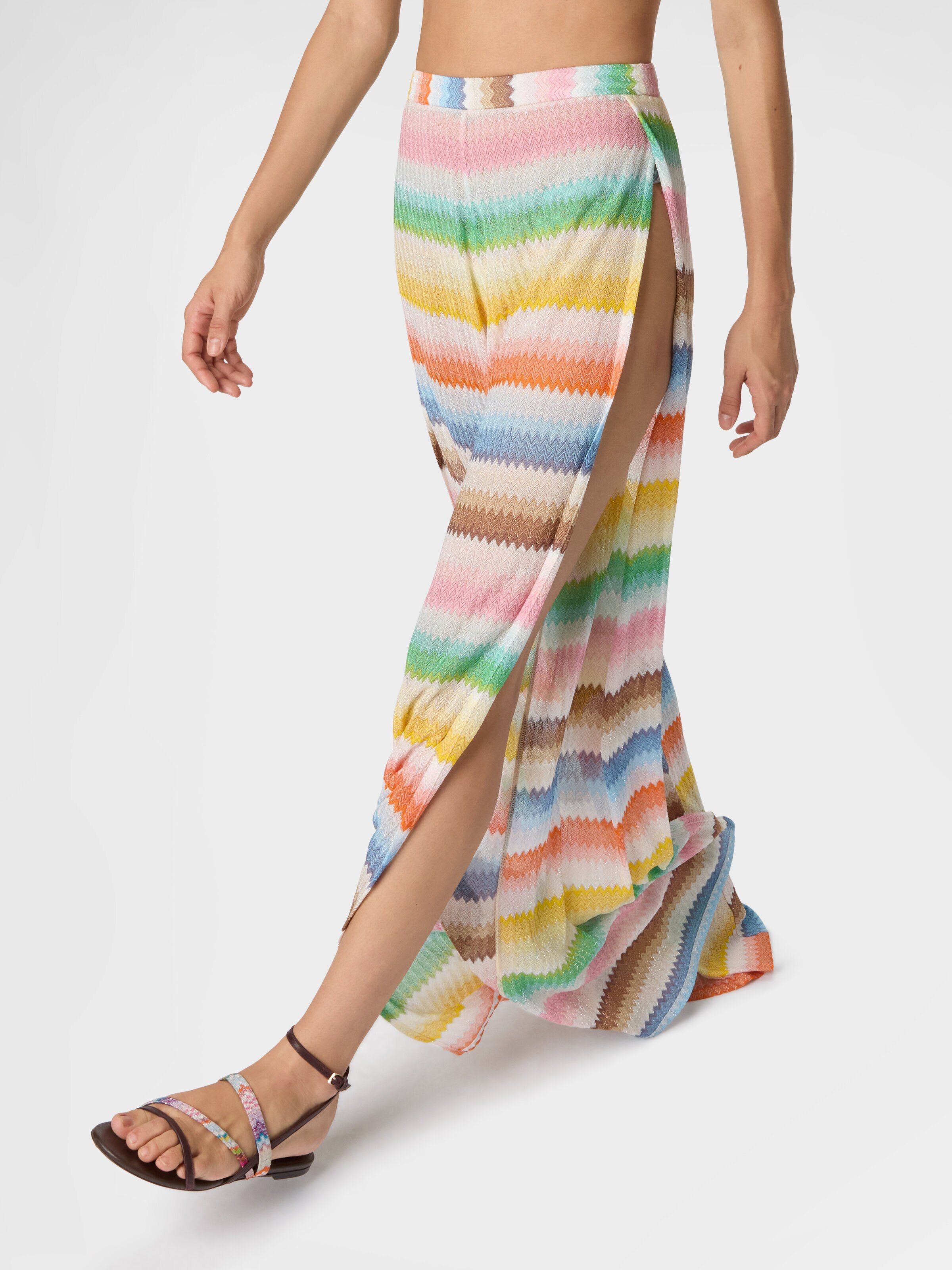Beach cover-up pants with dégradé zigzag pattern and slits, Multicoloured  - 3