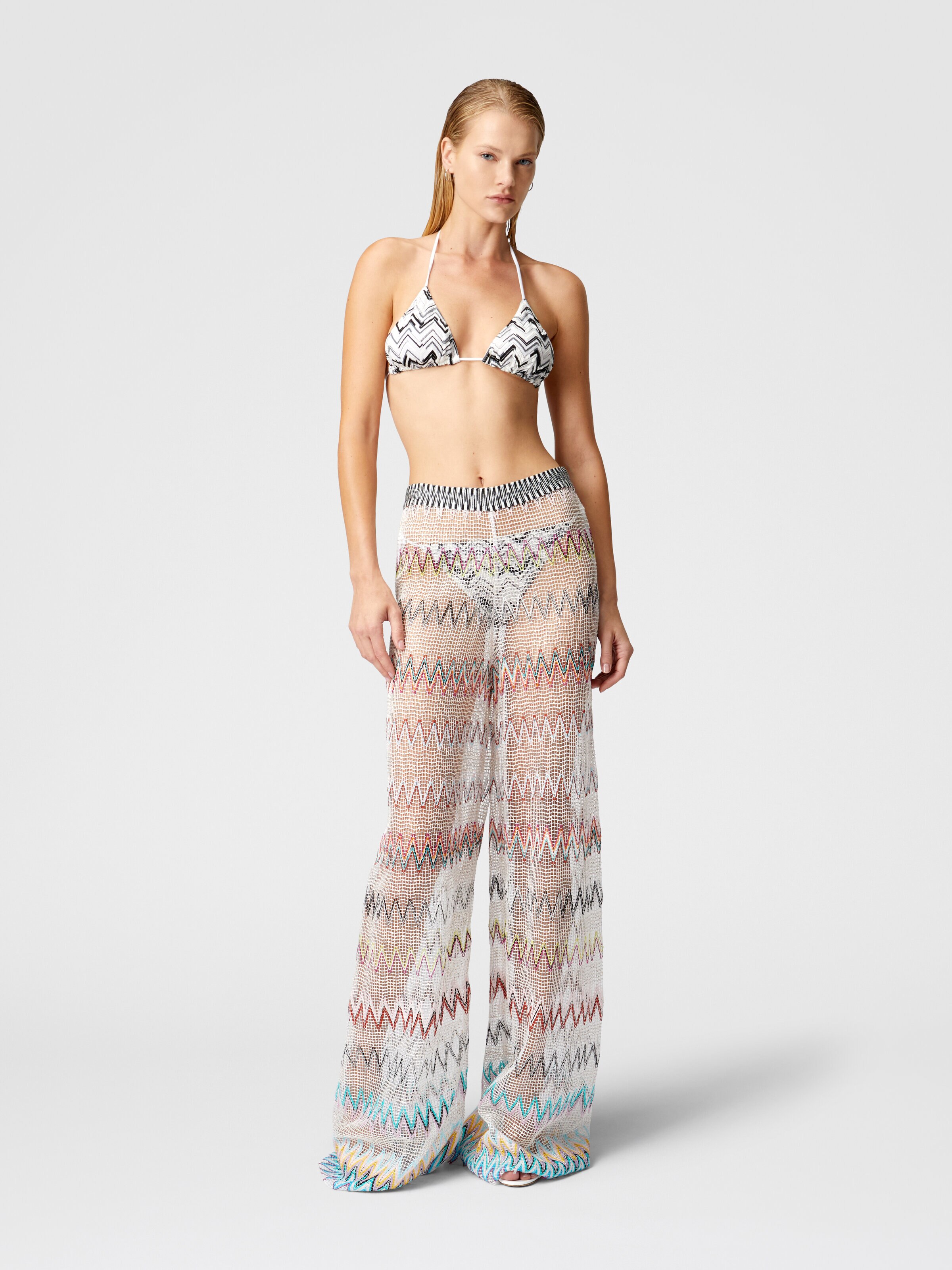 Zig zag mesh cover-up trousers with sequins, Multicoloured  - 1