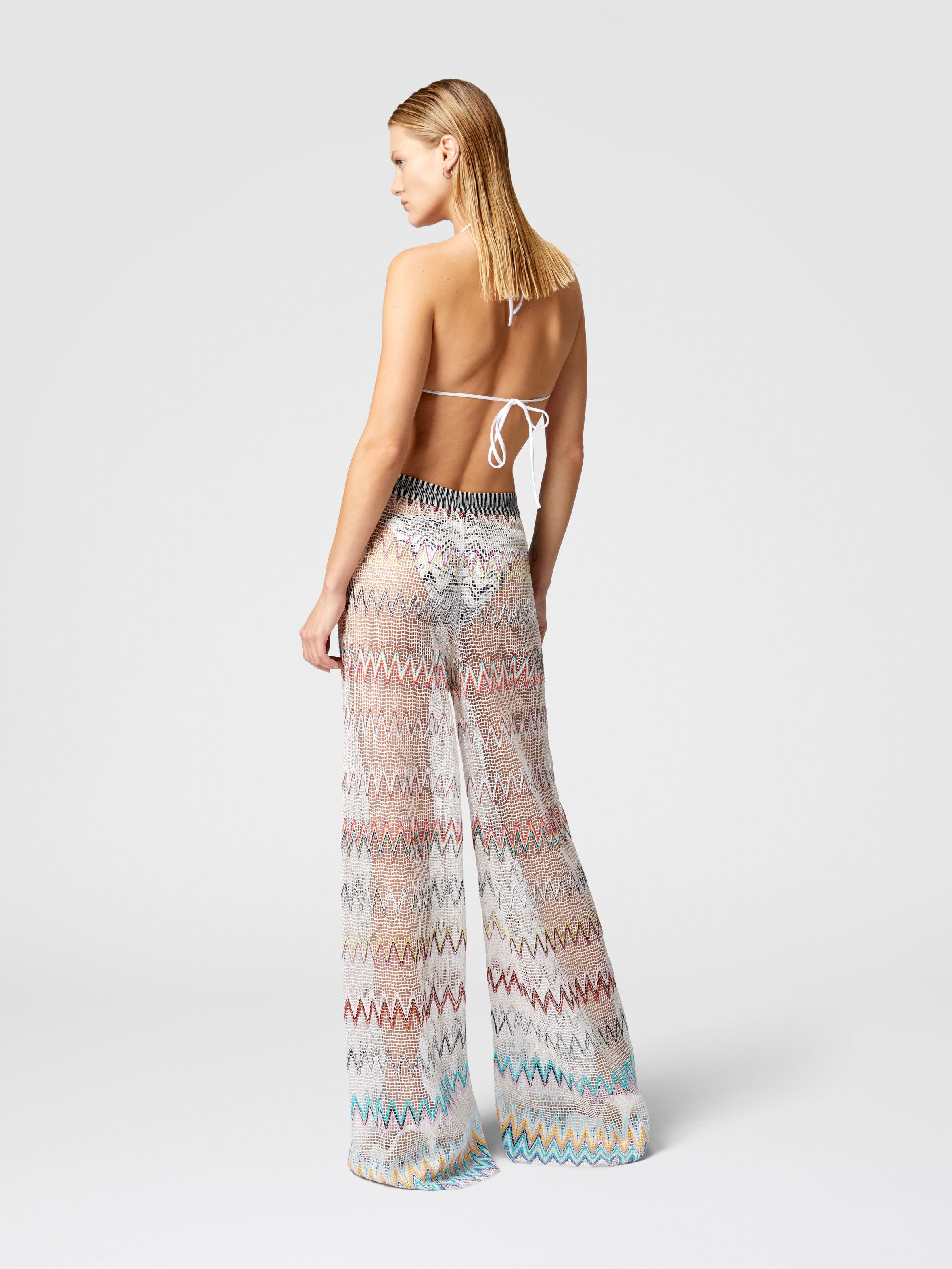 Zig zag mesh cover-up trousers with sequins, Multicoloured  - 2