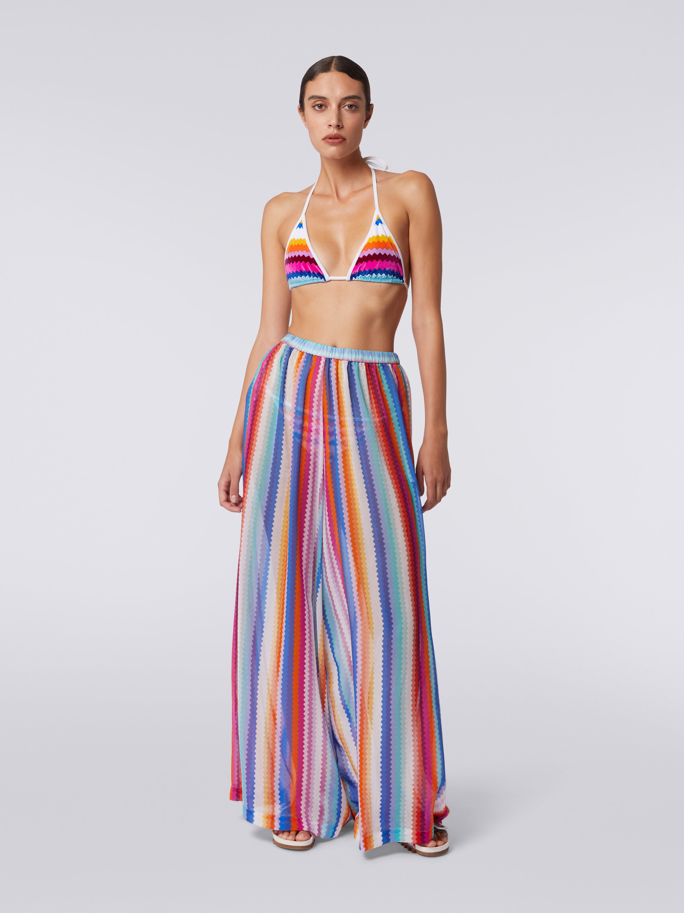 Cover up trousers in zigzag cotton and silk, Multicoloured  - 1