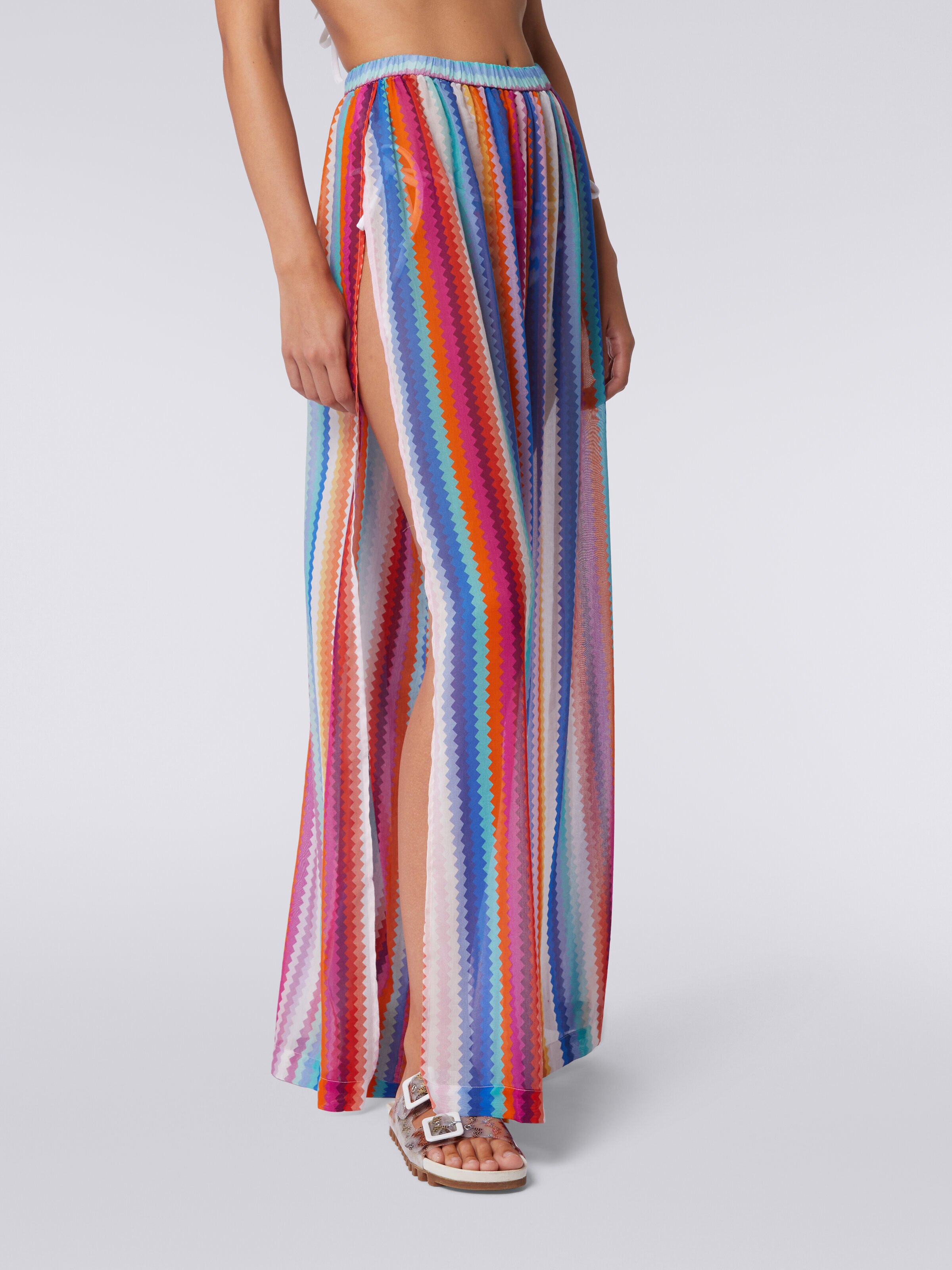 Cover up trousers in zigzag cotton and silk, Multicoloured  - 4