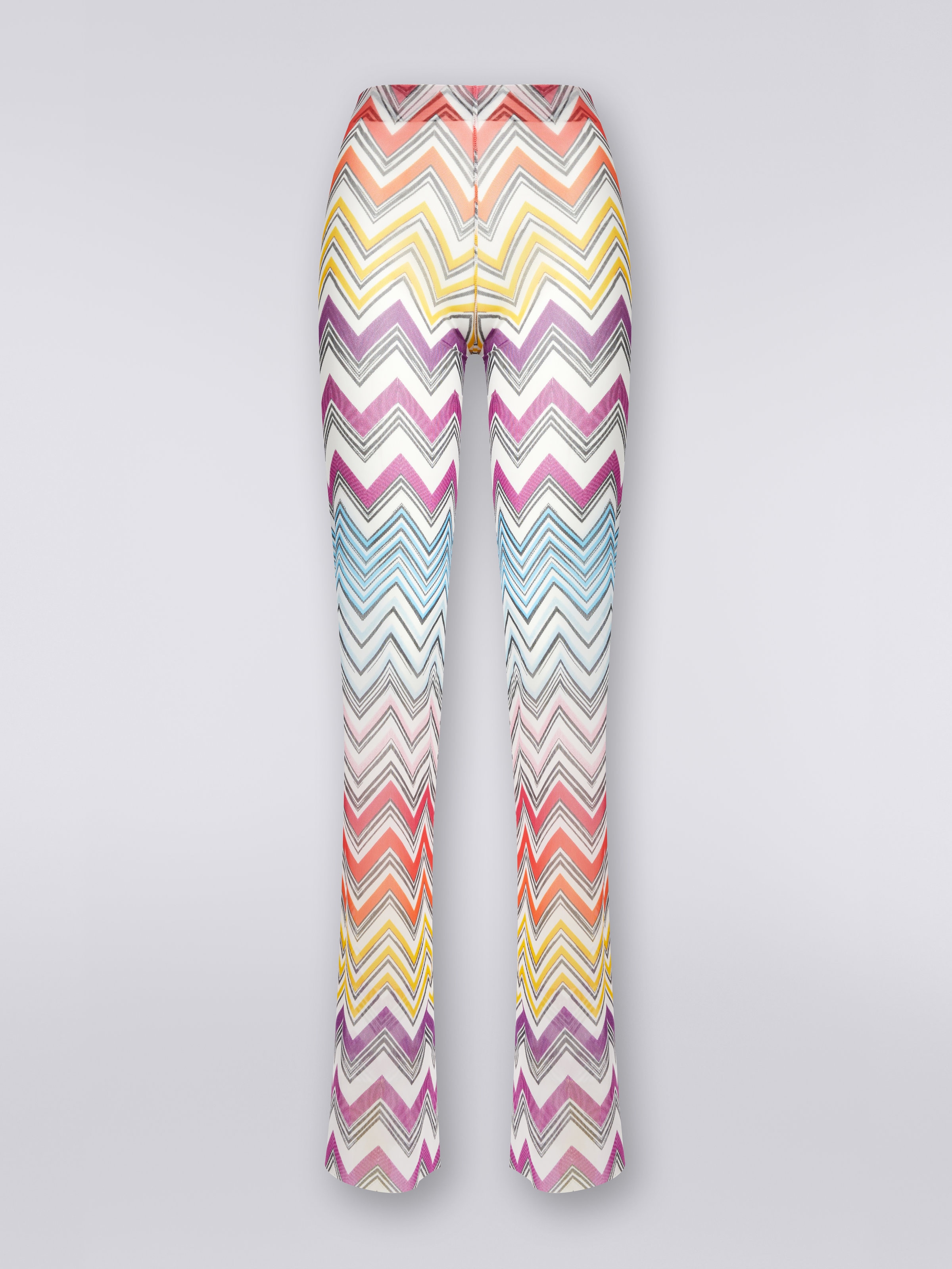 Straight trousers in multicoloured zigzag print tulle, Multicoloured - 0