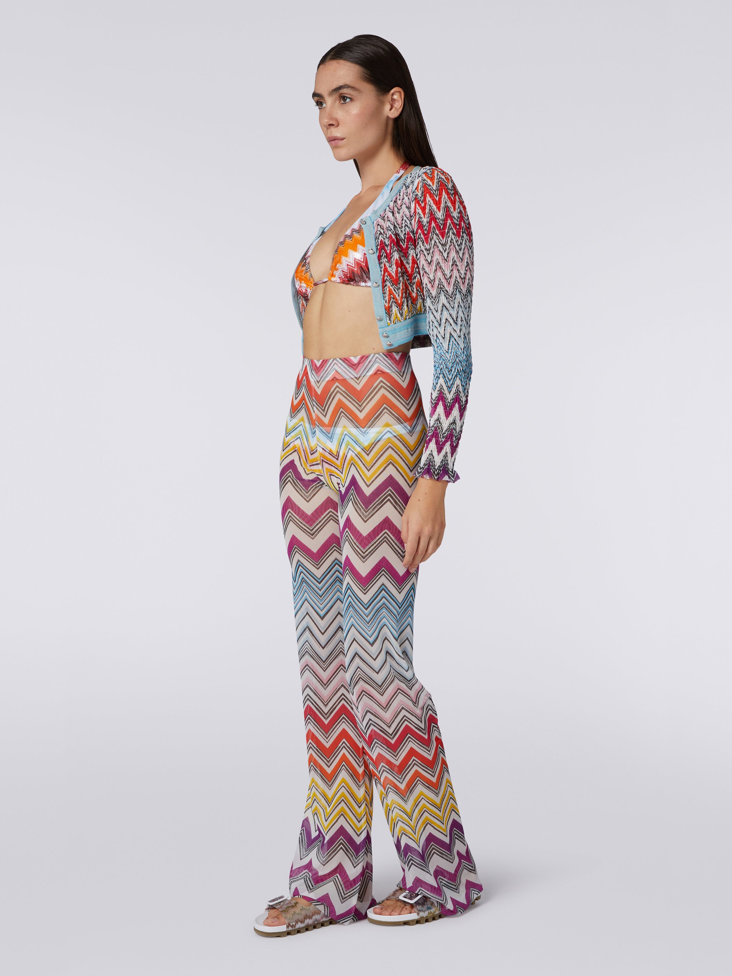 Straight trousers in multicoloured zigzag print tulle, Multicoloured - 2