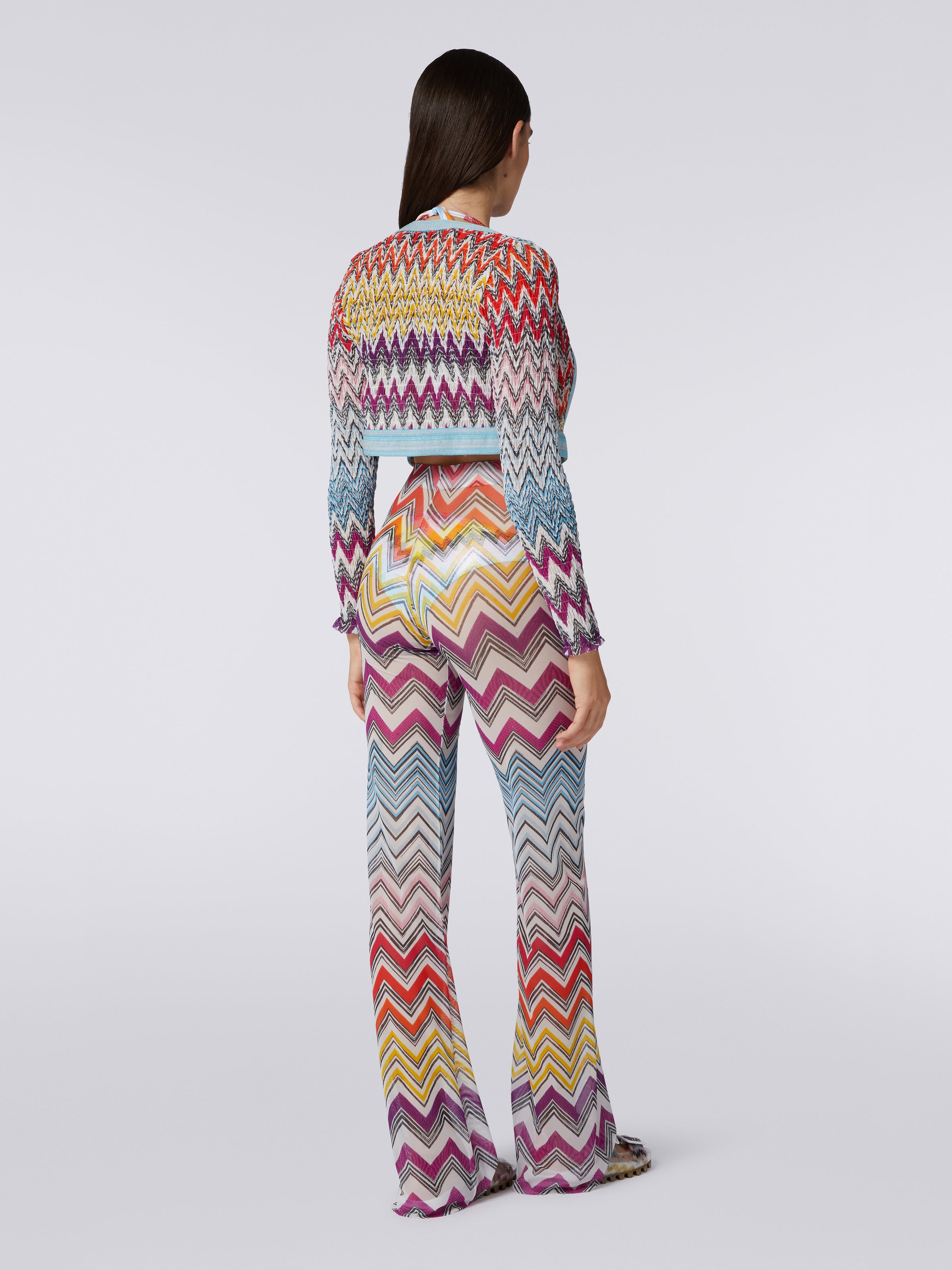 Straight trousers in multicoloured zigzag print tulle, Multicoloured - 3