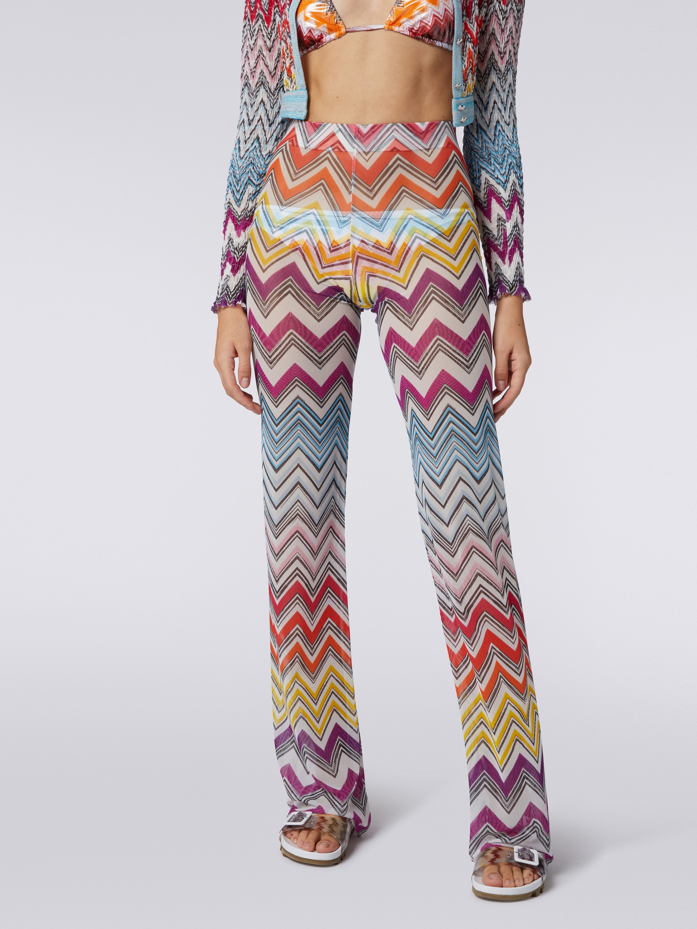 Straight trousers in multicoloured zigzag print tulle, Multicoloured - 4