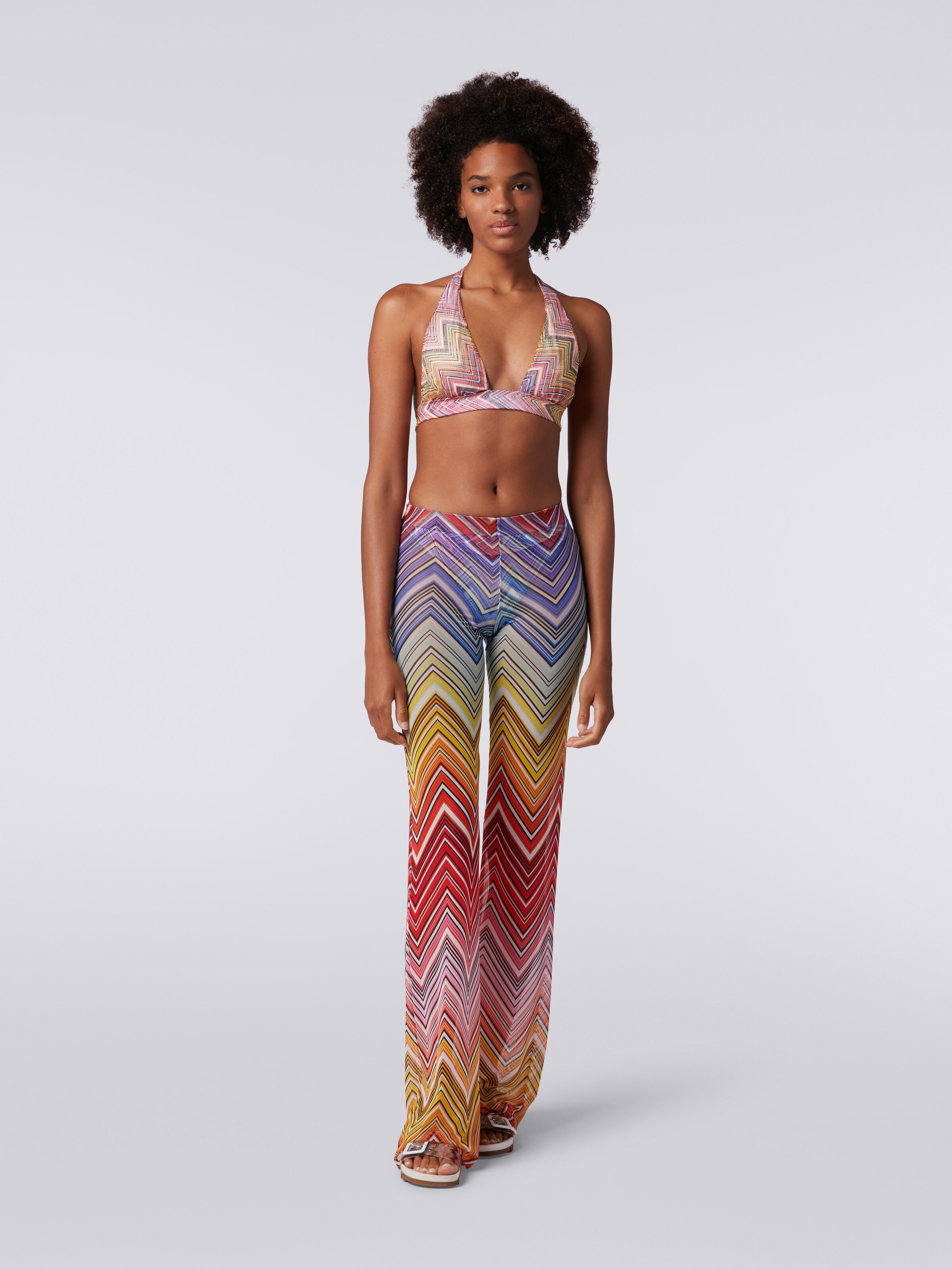 Pantalon de plage en tulle à imprimé zig zag, Multicolore  - 1