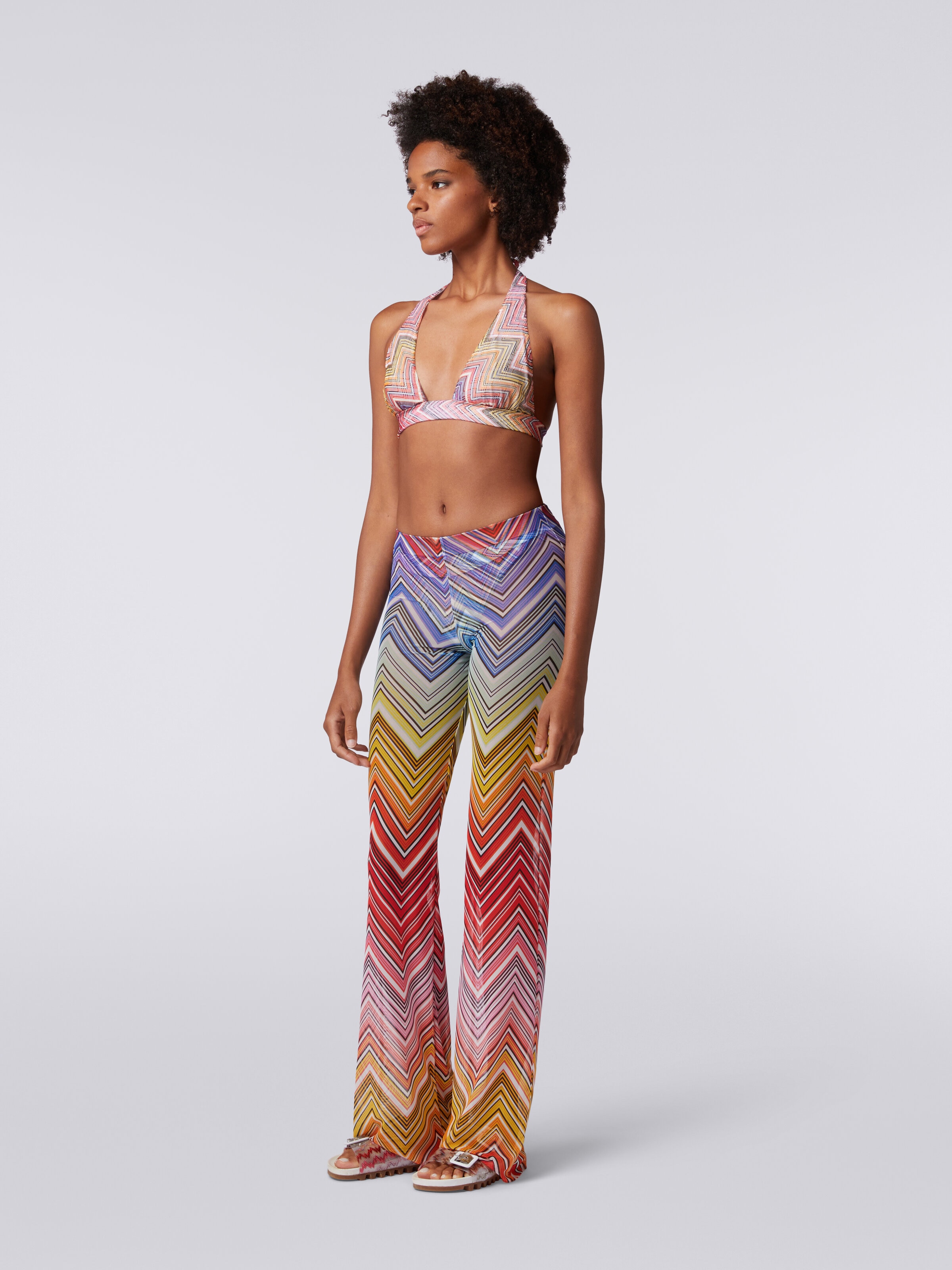 Cover up trousers in zigzag print tulle, Multicoloured  - 2