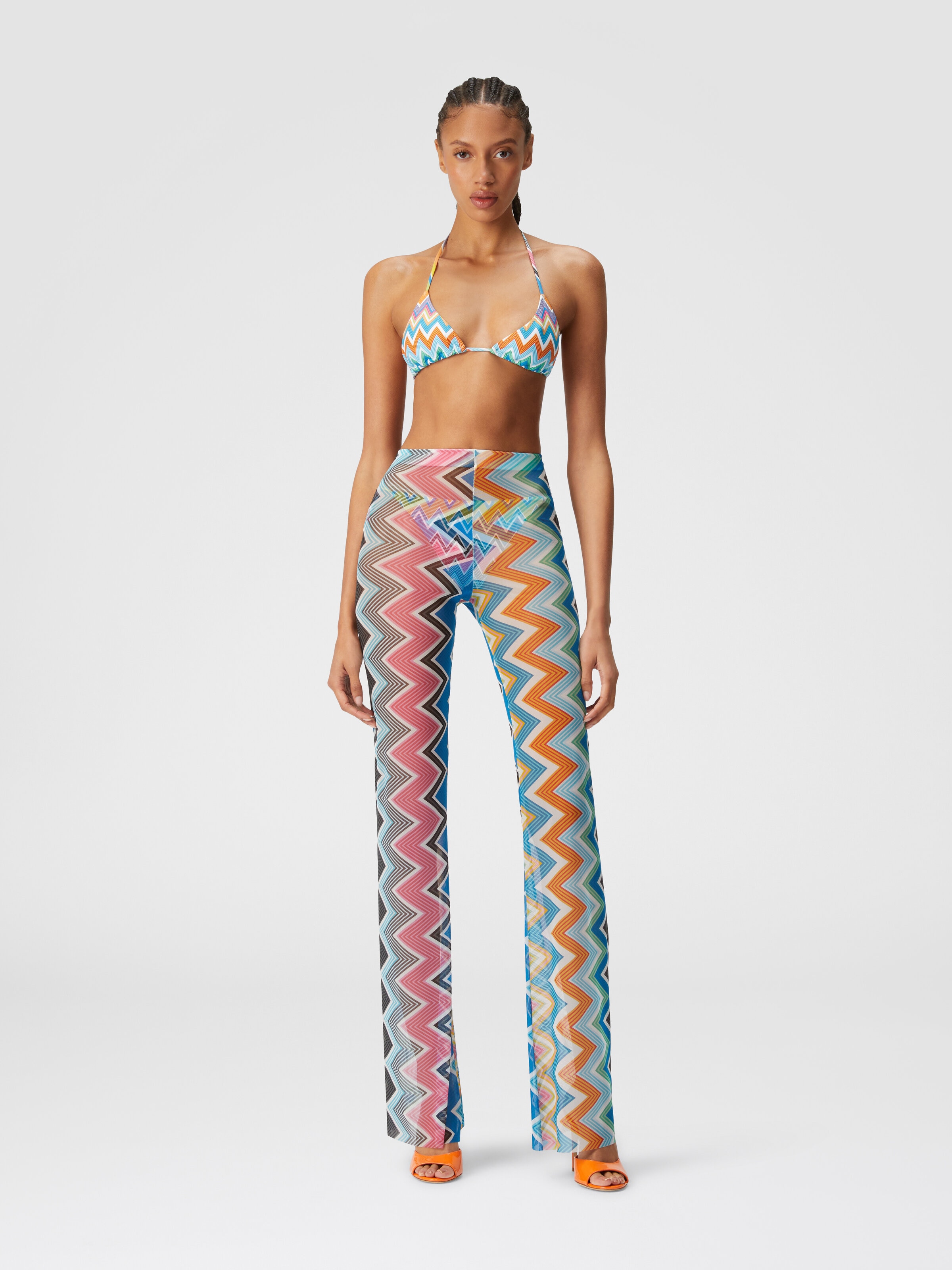 Cover-up trousers in zigzag print tulle, Multicoloured  - 1