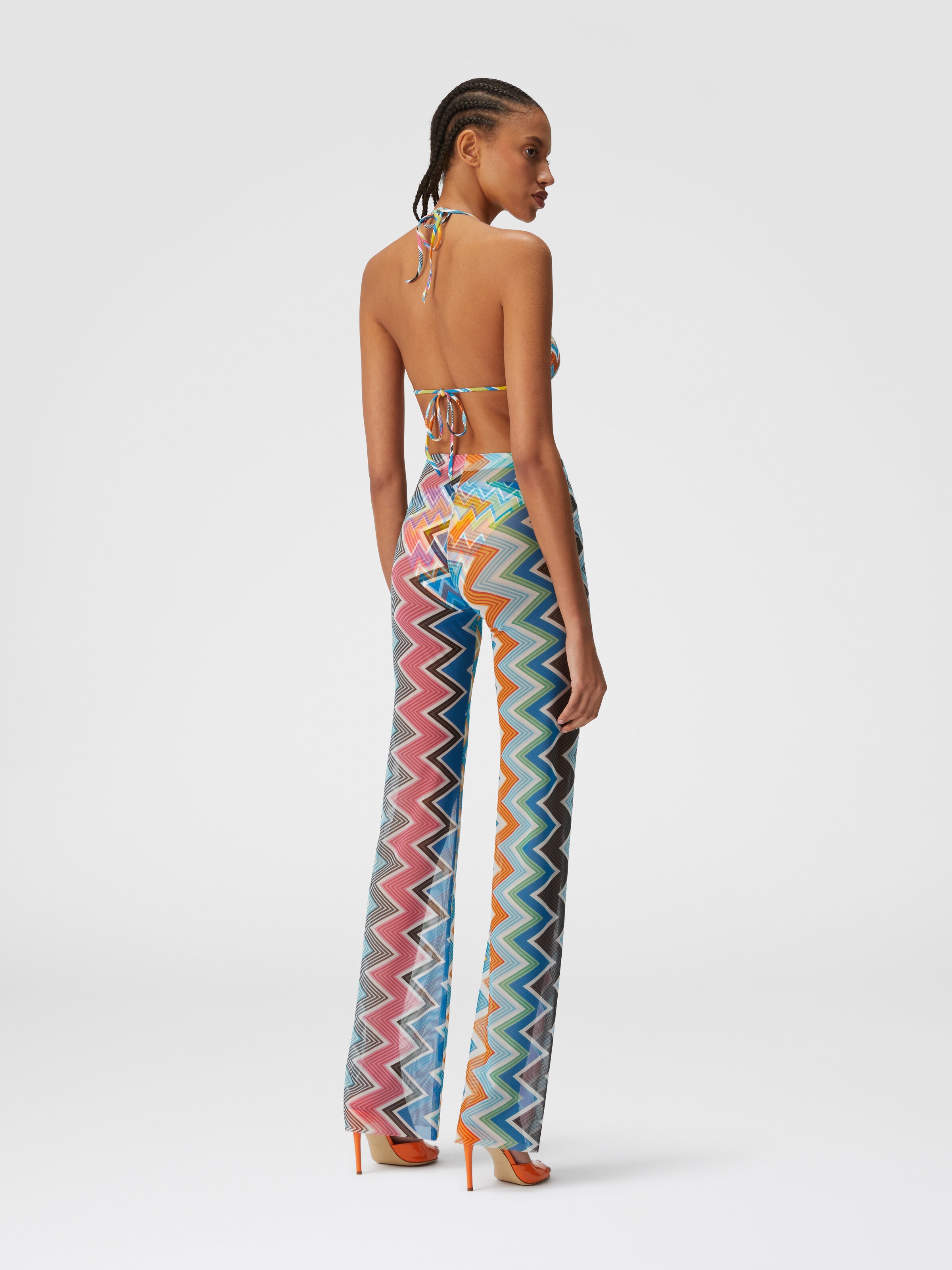 Cover-up trousers in zigzag print tulle, Multicoloured  - 2