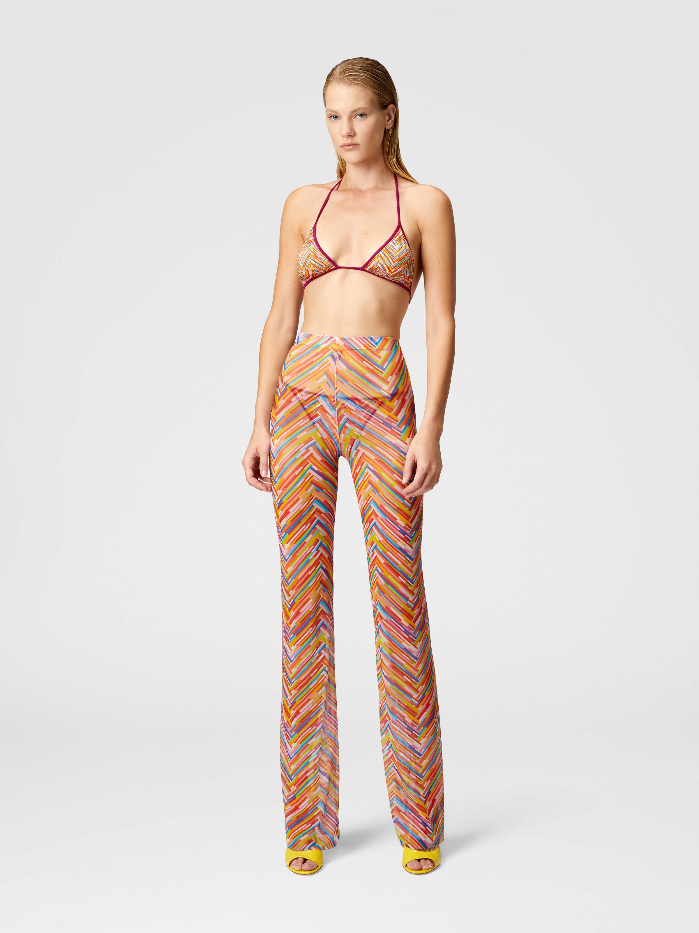 Straight trousers in printed tulle, Multicoloured  - 1