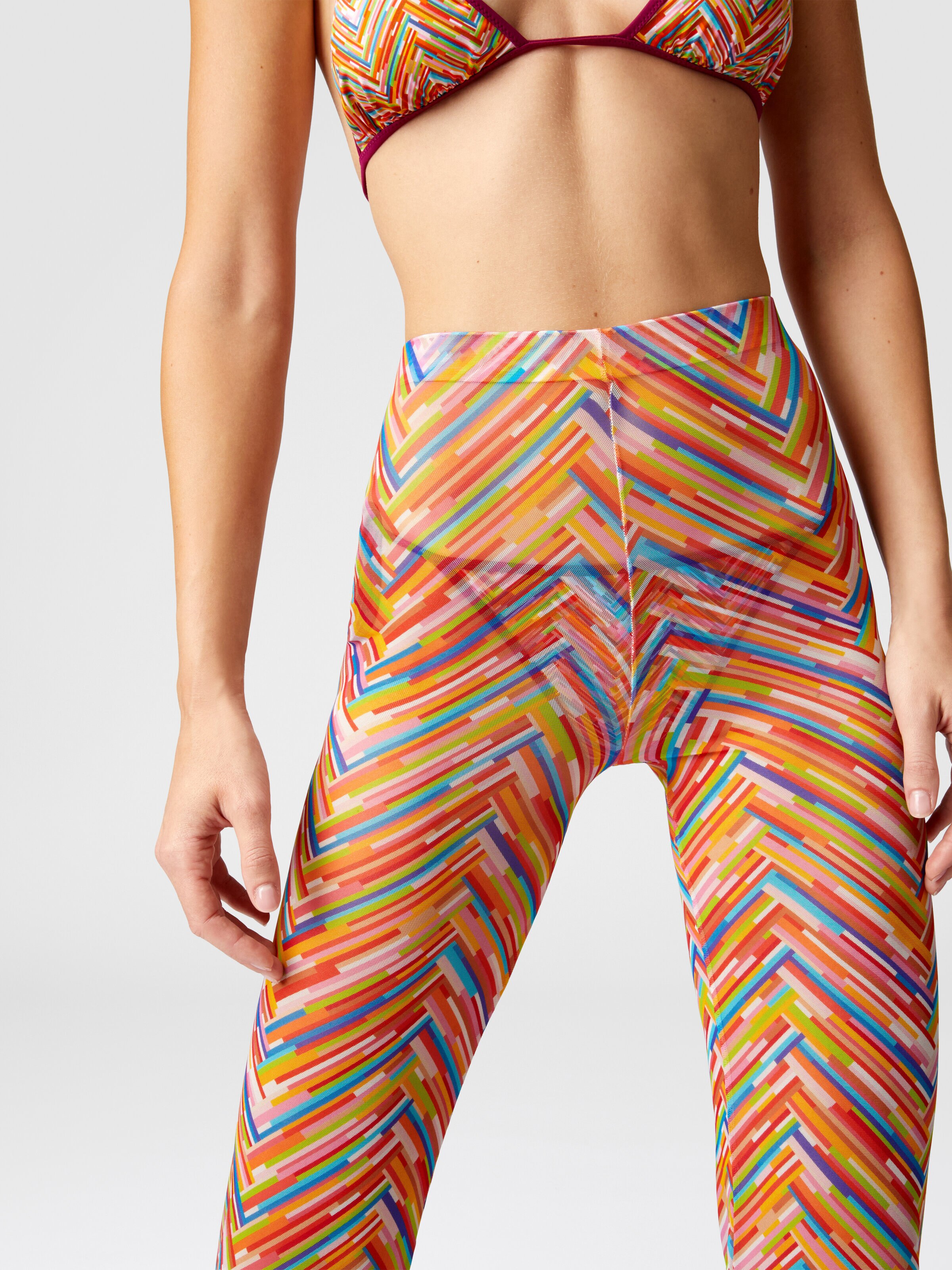 Straight trousers in printed tulle, Multicoloured  - 4