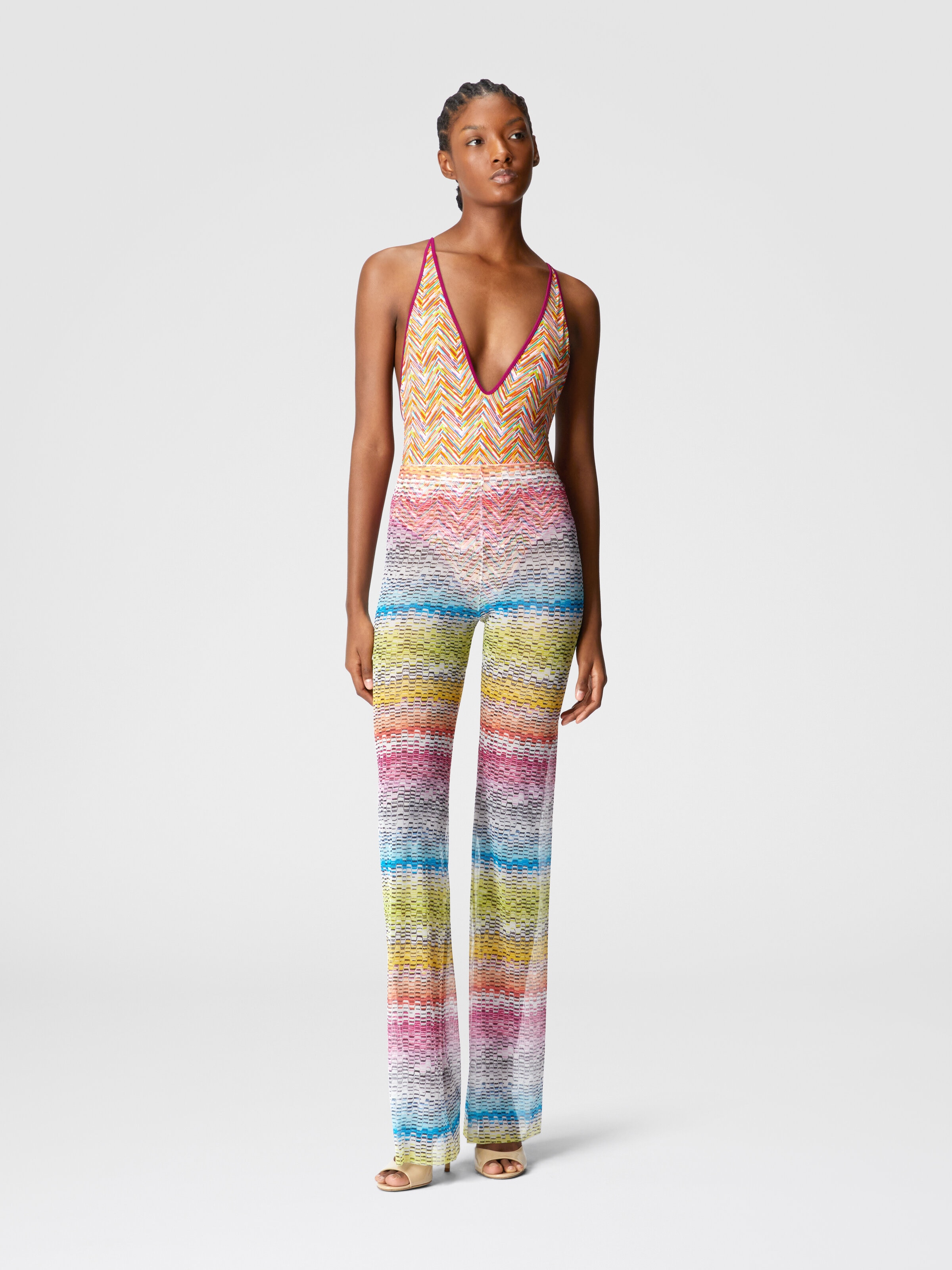 Pantaloni dritti in tulle stampato, Multicolore  - 1