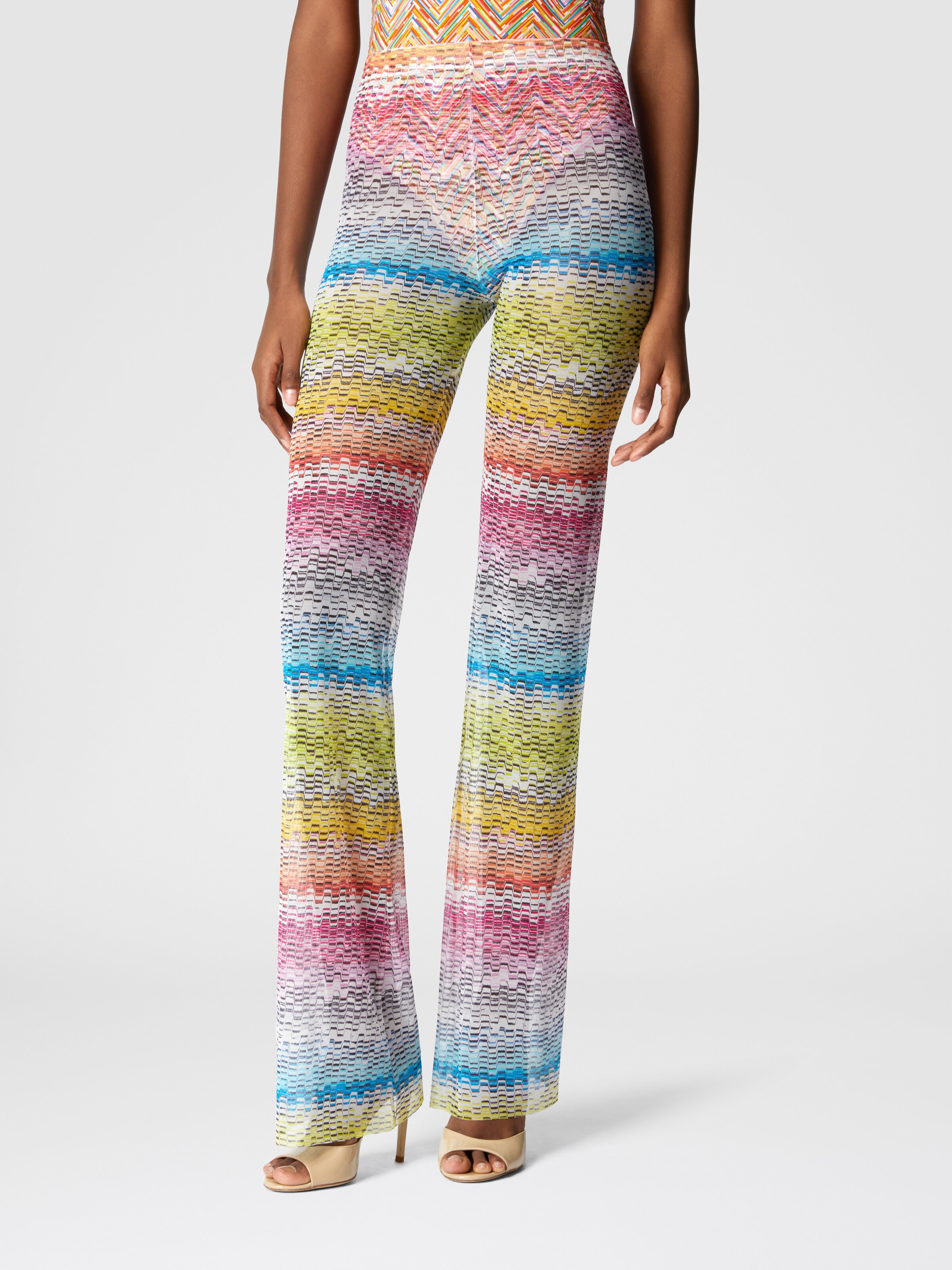 Pantaloni dritti in tulle stampato, Multicolore  - 3