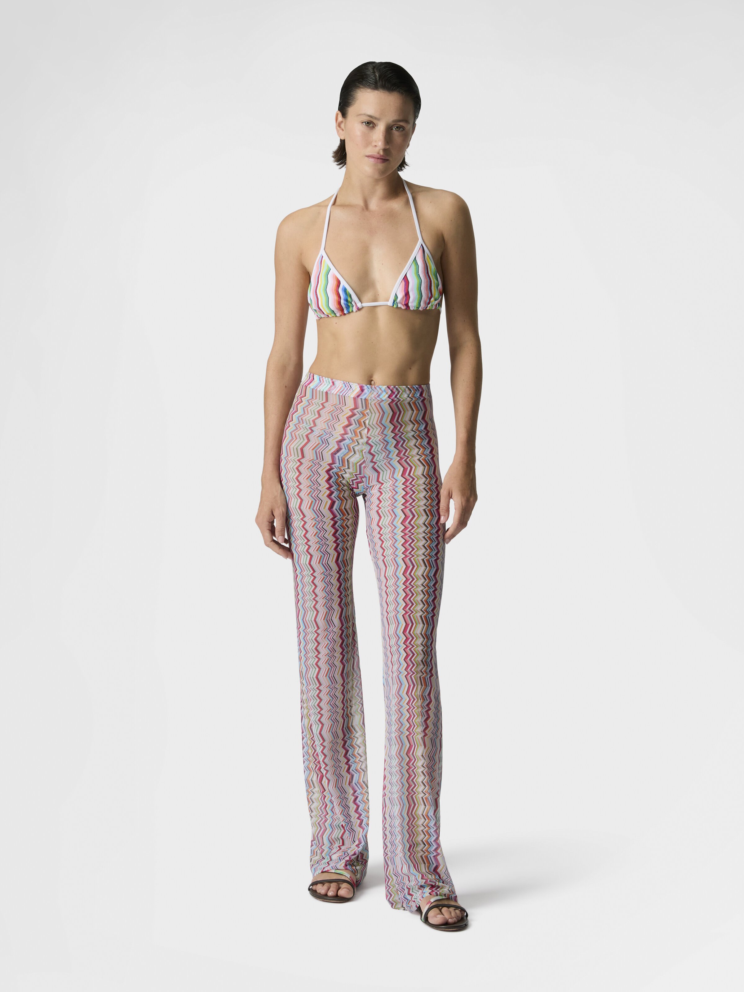 Flared pants in printed zigzag tulle, Multicoloured  - 1