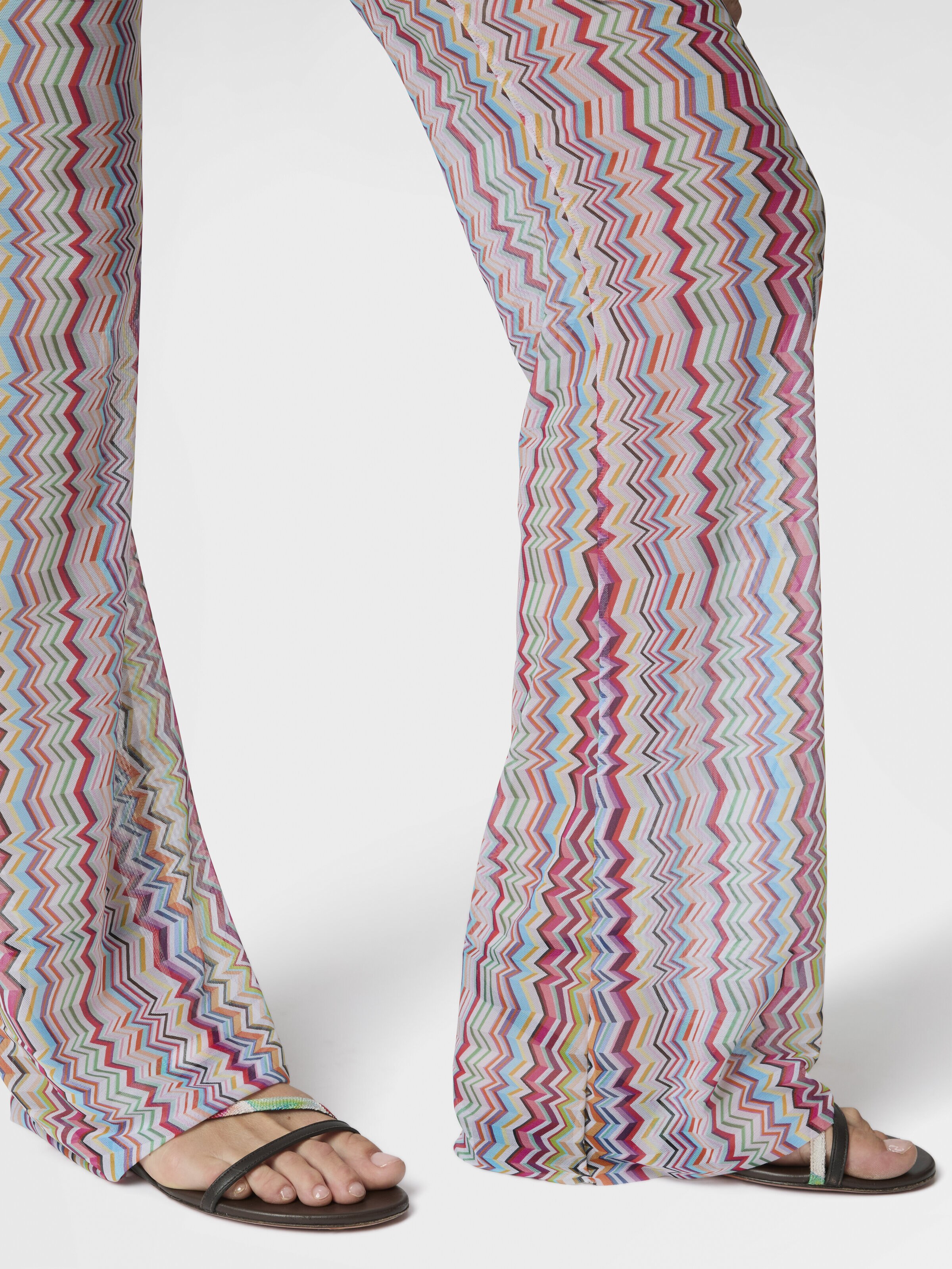 Flared pants in printed zigzag tulle, Multicoloured  - 4