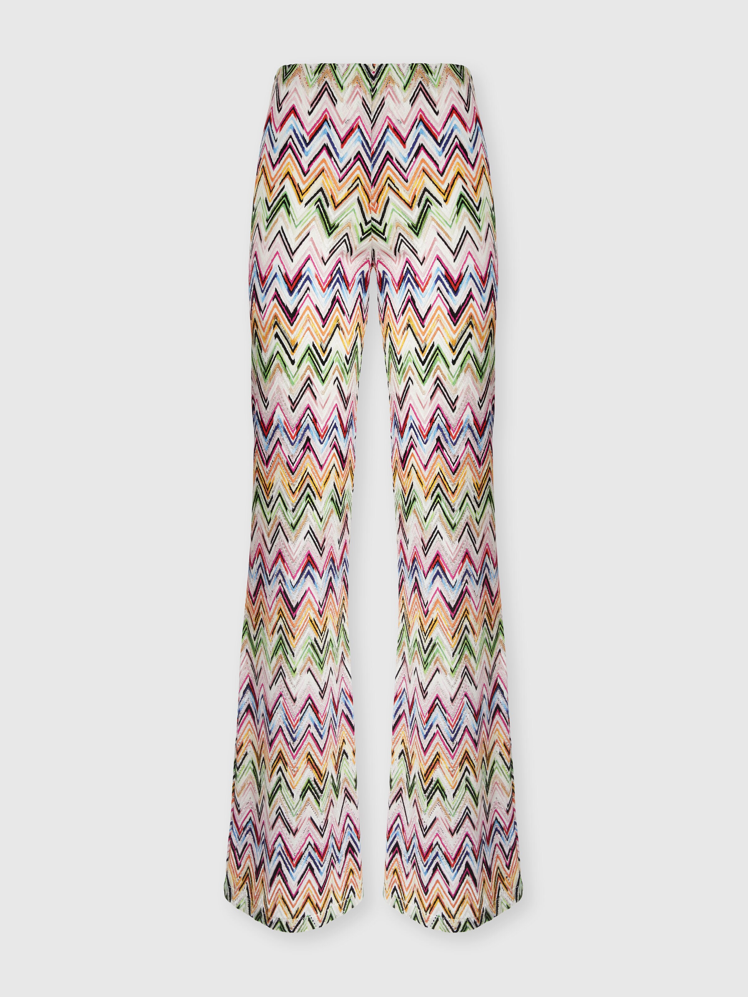 Flared pants in stretch viscose with lace pattern and zigzag motif, Multicoloured  - 0