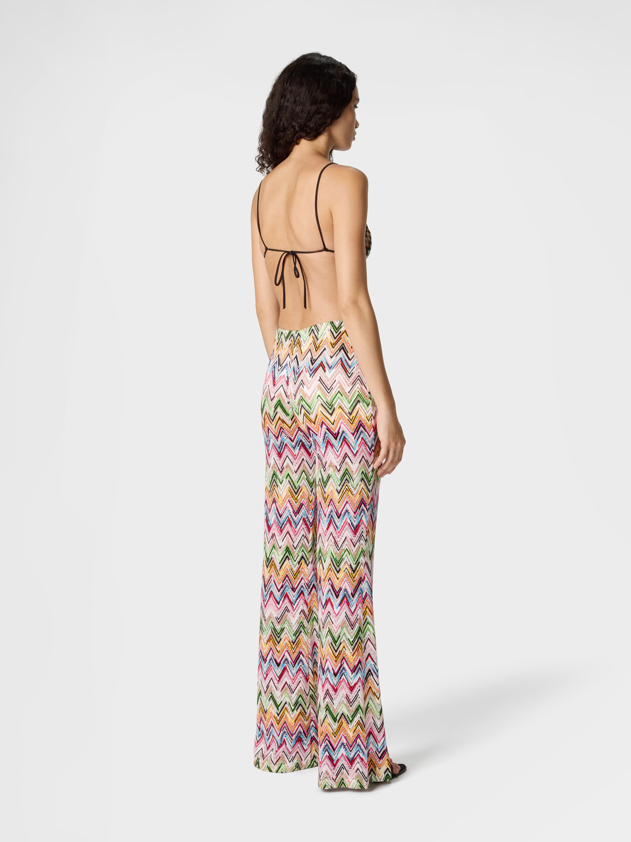 Flared pants in stretch viscose with lace pattern and zigzag motif, Multicoloured  - 2