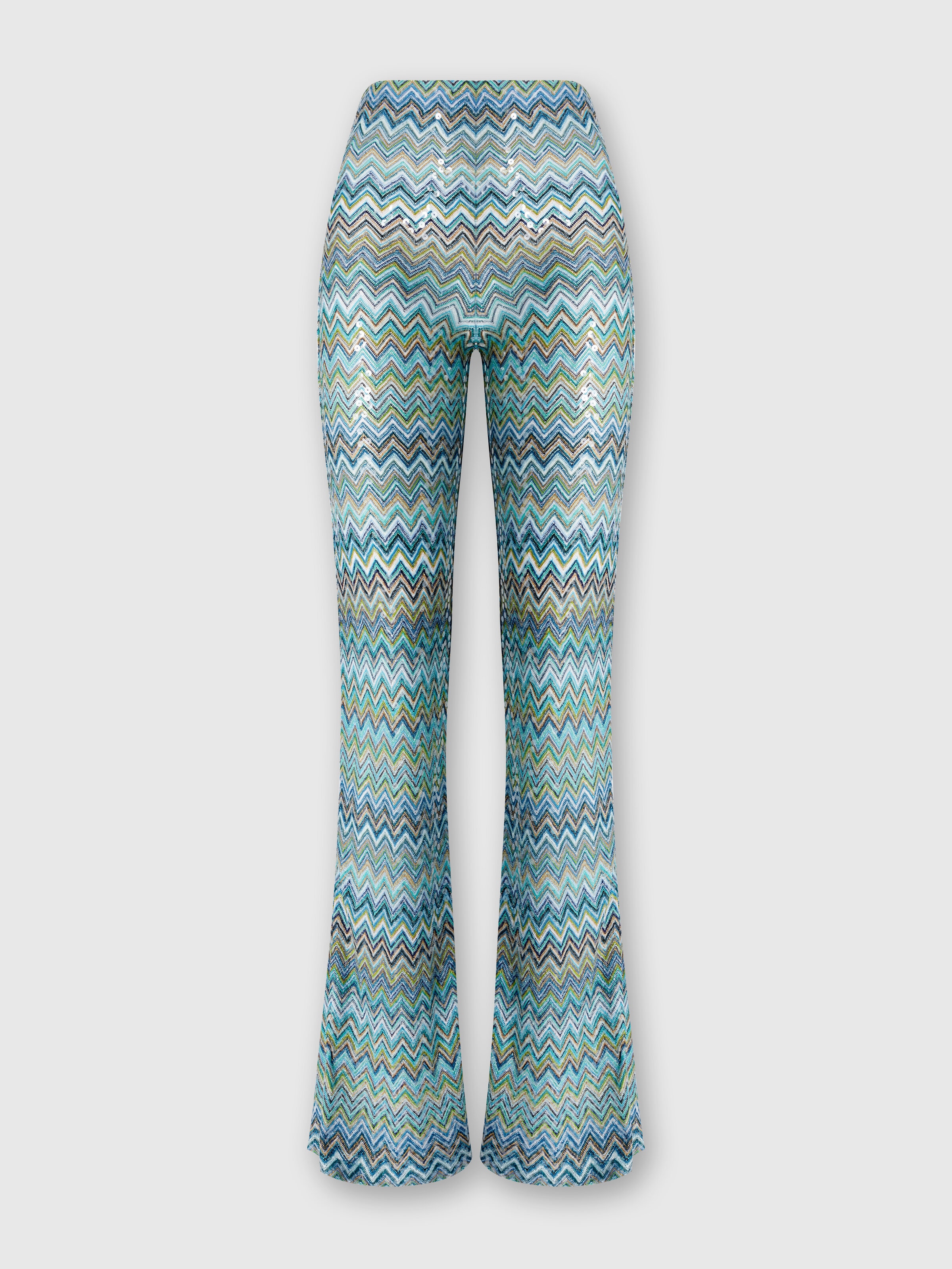 Flare trousers in zig zag lamé viscose with sequins and fringes, Multicoloured  - 0