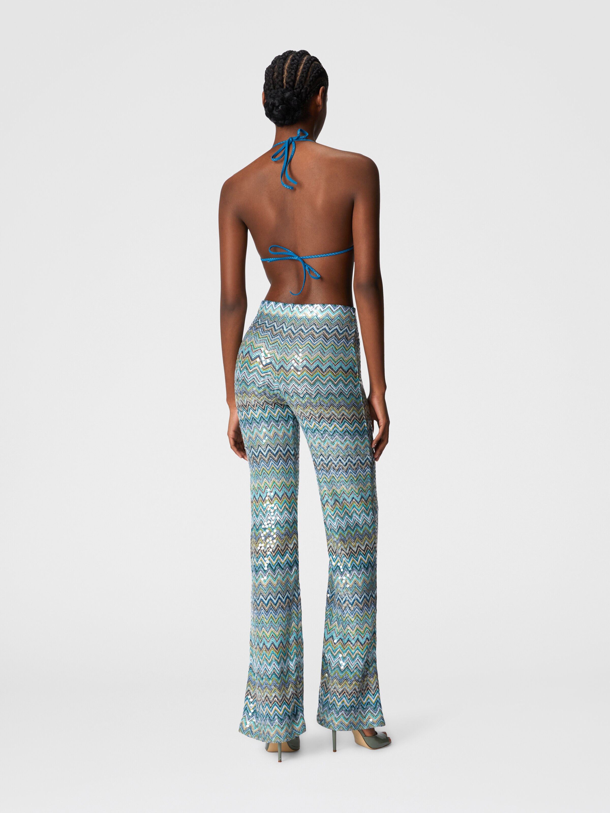 Flare trousers in zig zag lamé viscose with sequins and fringes, Multicoloured  - 2