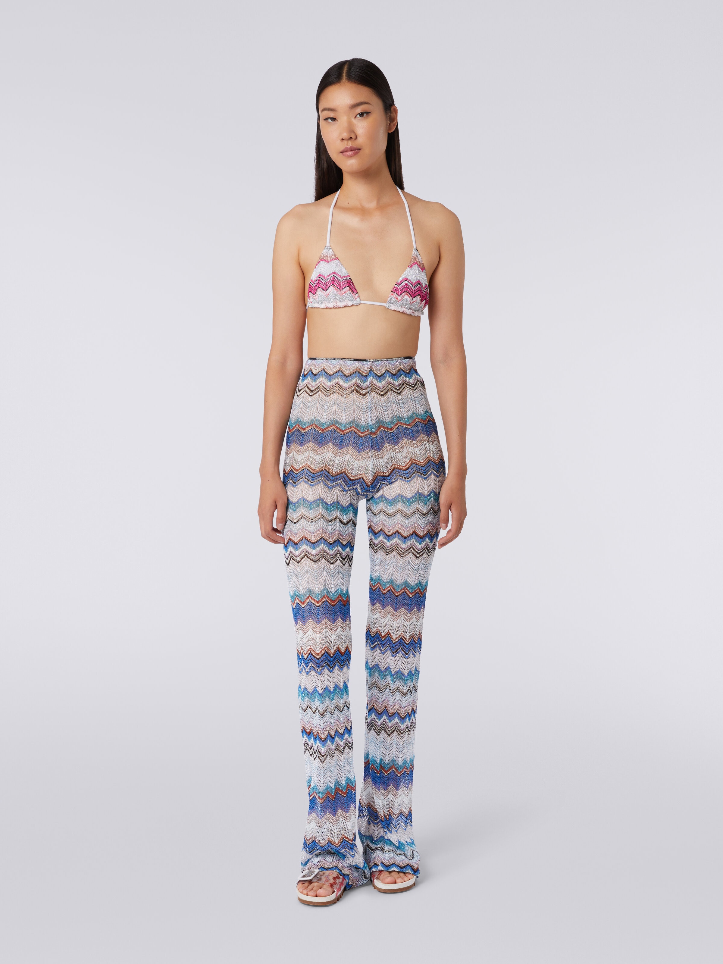 Cover up trousers in zigzag crochet with lurex, Multicoloured  - 1