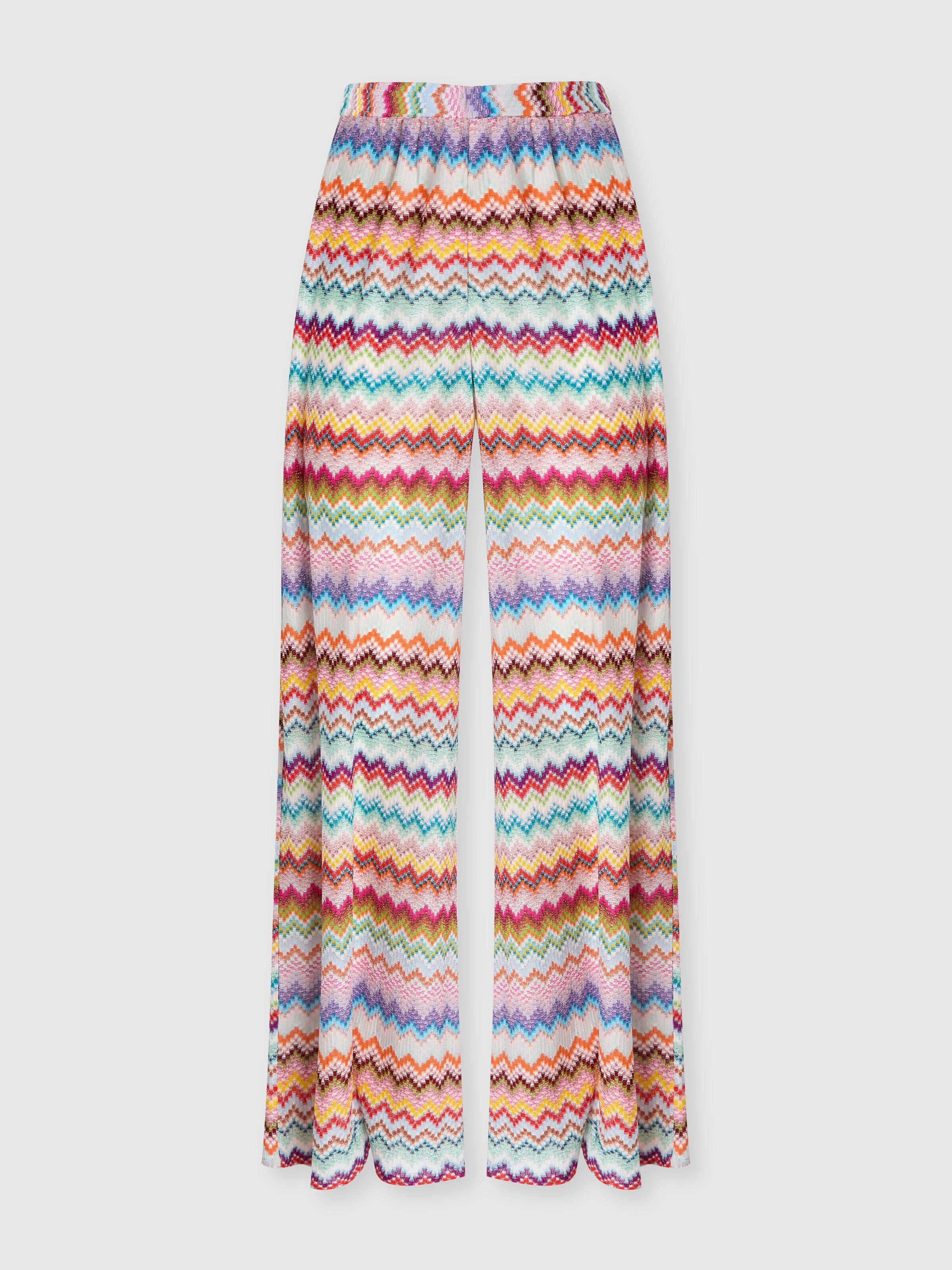 Beach cover-up pants in lamé viscose with pixel-effect zigzag pattern, Multicoloured  - 0
