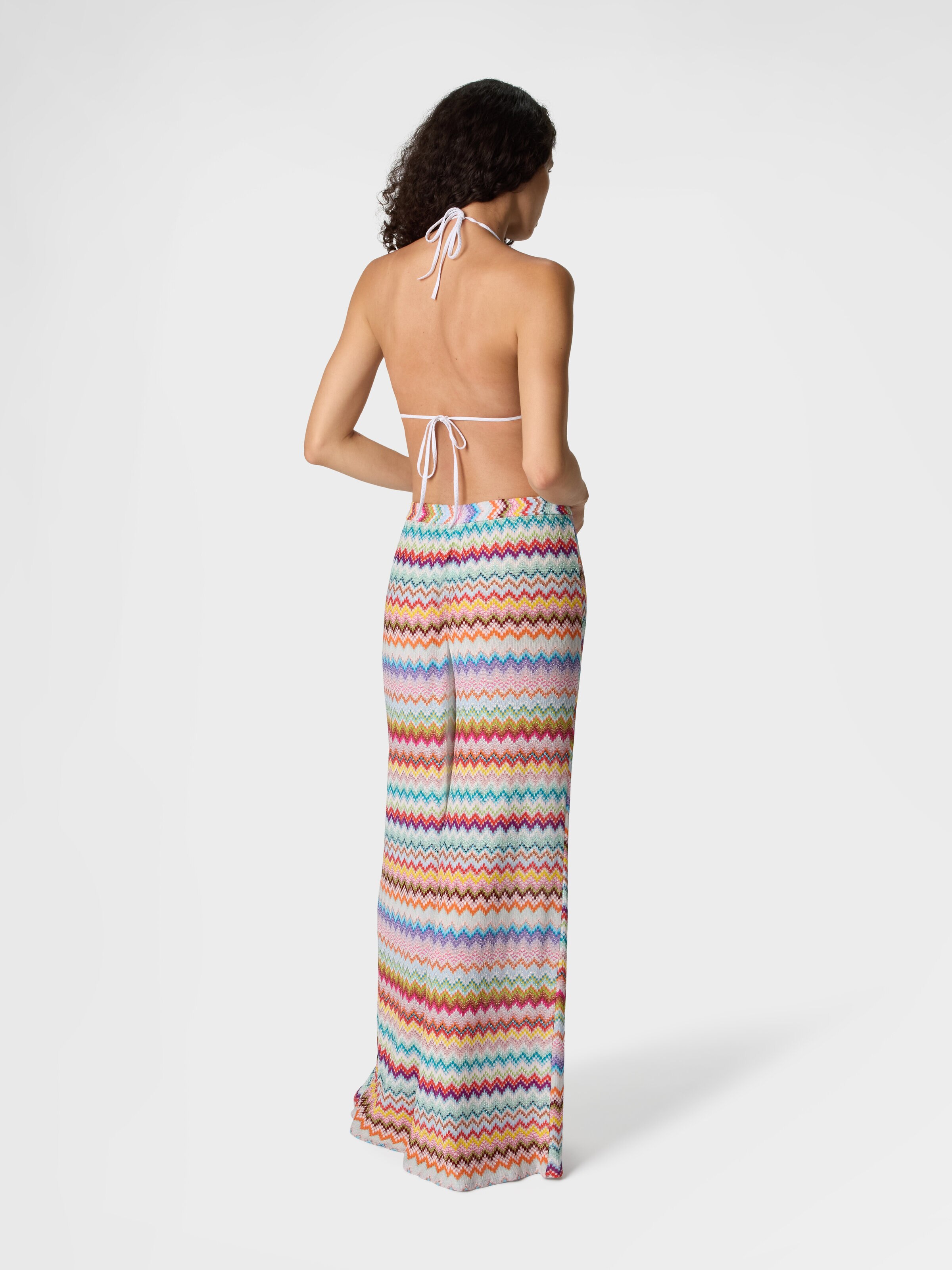 Beach cover-up pants in lamé viscose with pixel-effect zigzag pattern, Multicoloured  - 2