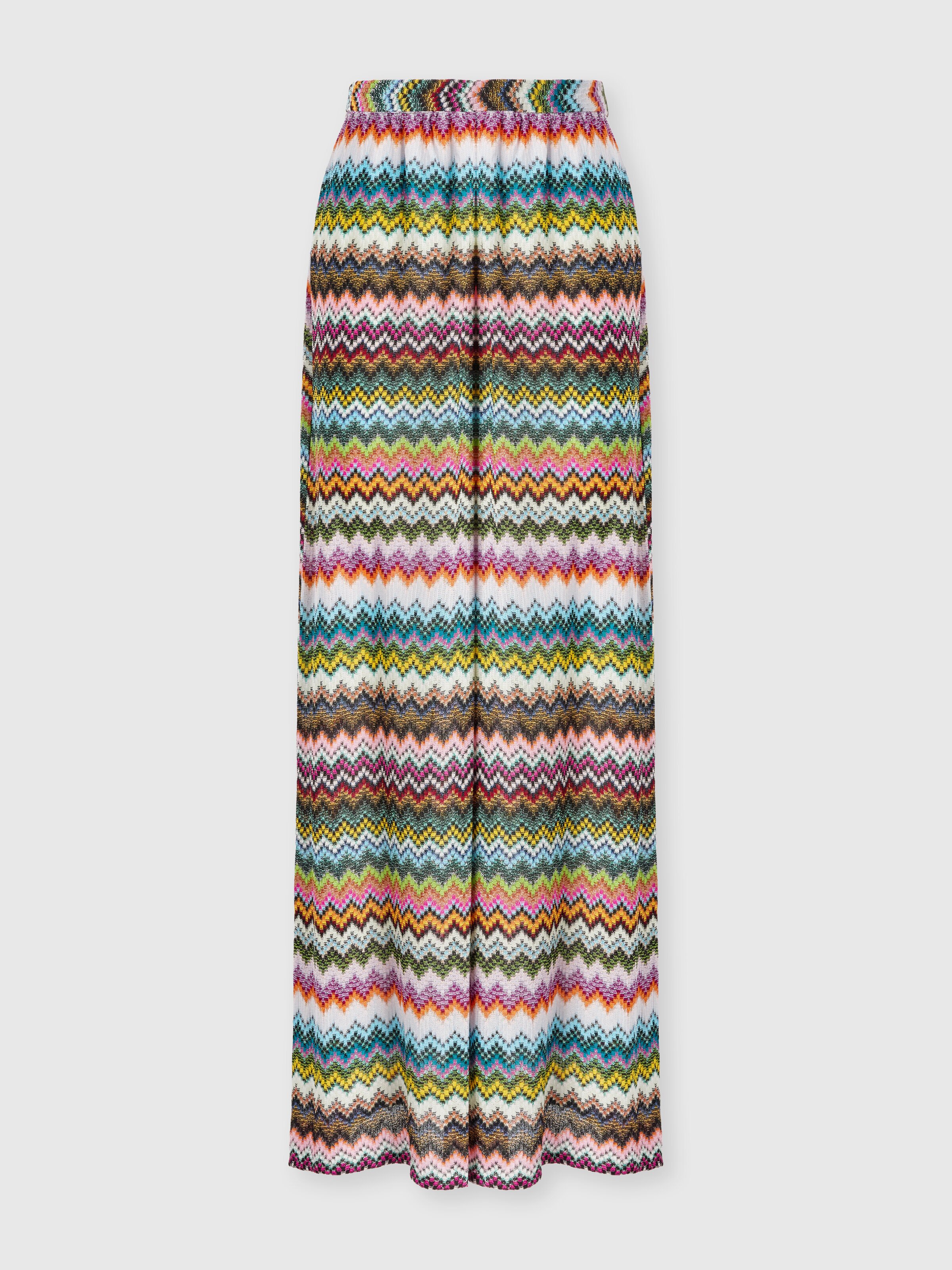 Pantalones de playa de viscosa lamé con motivo de zigzag efecto píxel, Negro & Multicolor - 0