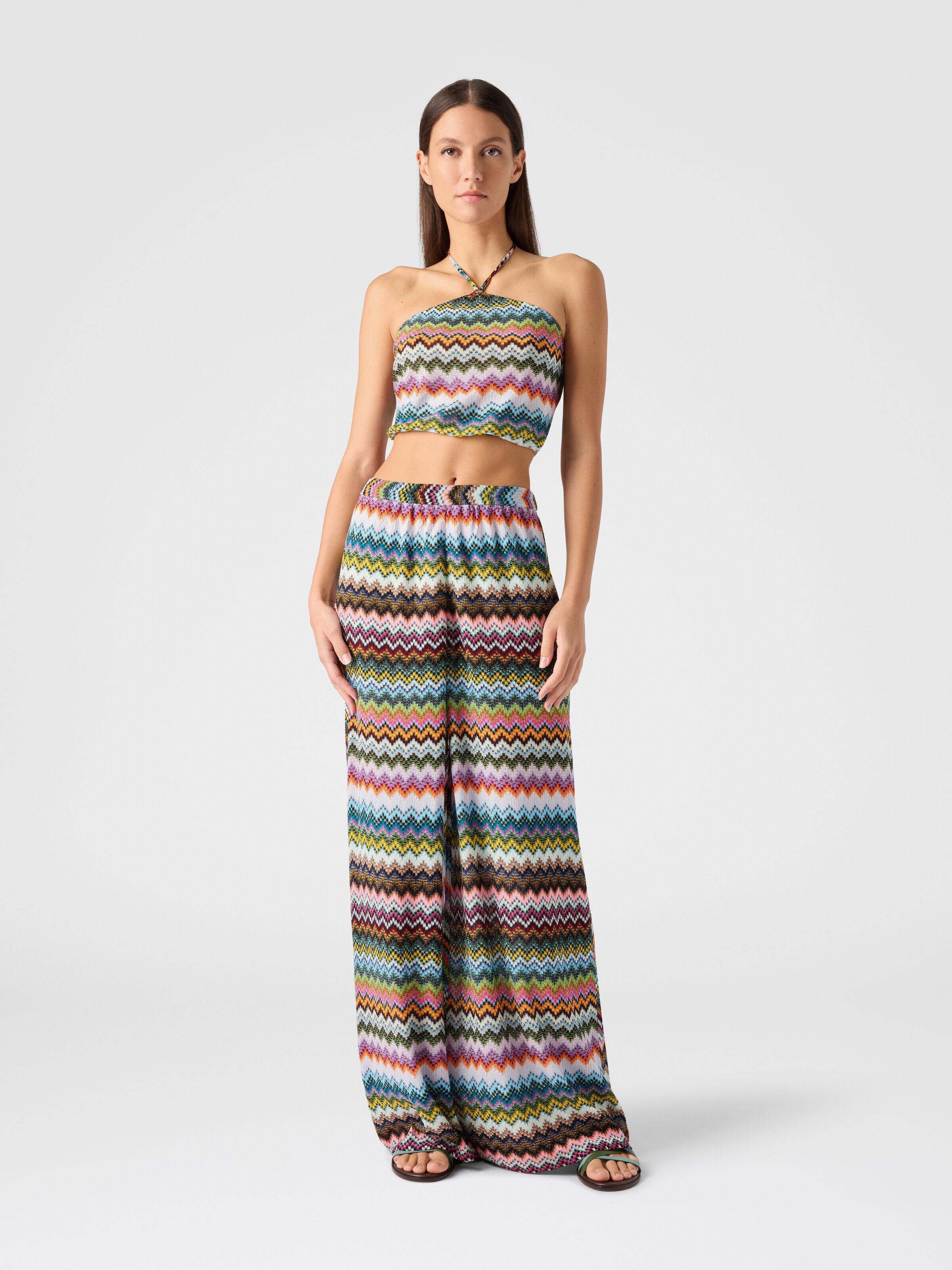 Pantalones de playa de viscosa lamé con motivo de zigzag efecto píxel, Negro & Multicolor - 1