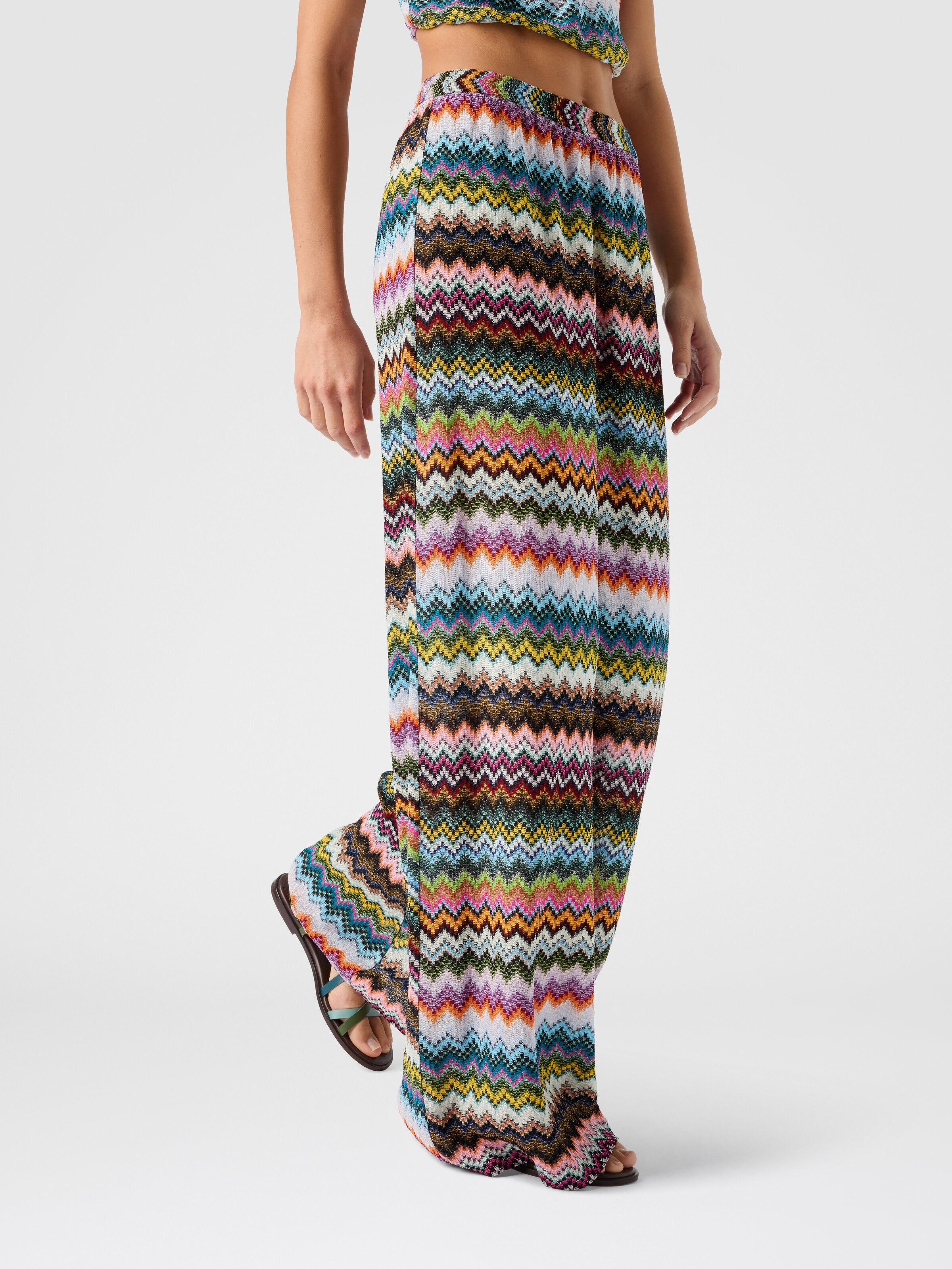 Pantalones de playa de viscosa lamé con motivo de zigzag efecto píxel, Negro & Multicolor - 3