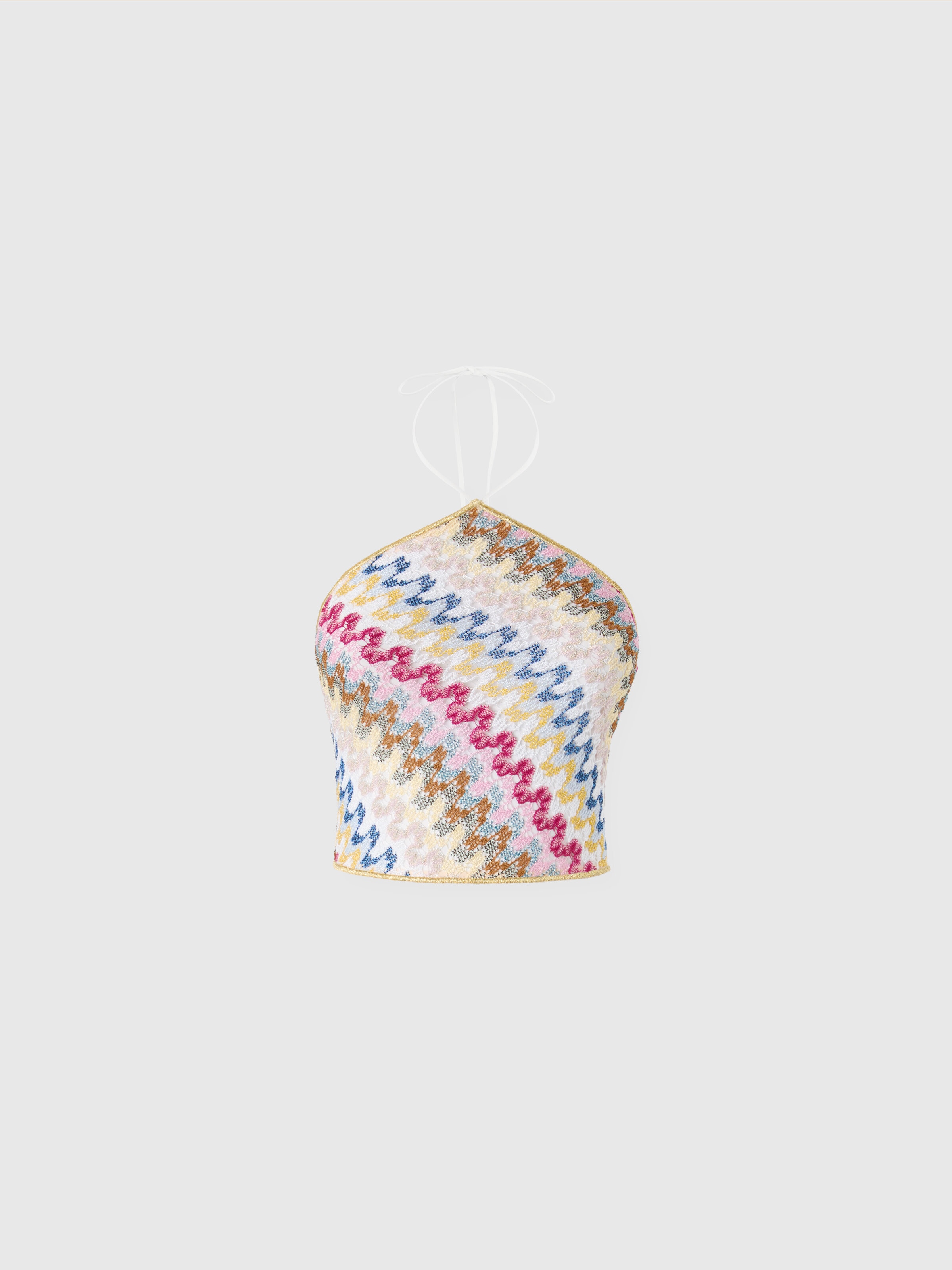 Top de encaje de viscosa lamé con escote halter, Multicolor  - 0