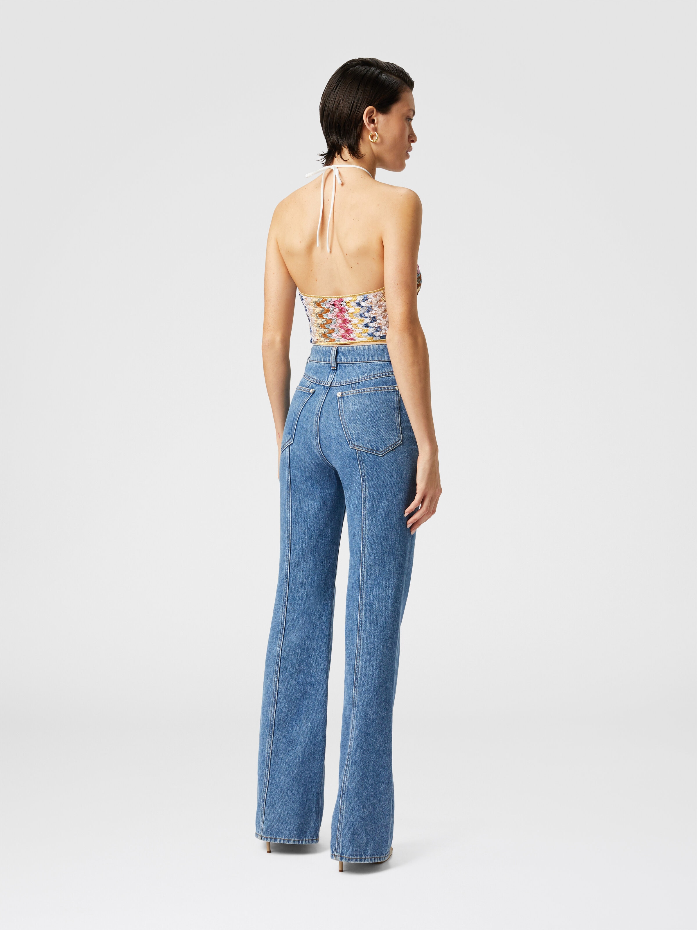 Top de encaje de viscosa lamé con escote halter, Multicolor  - 2