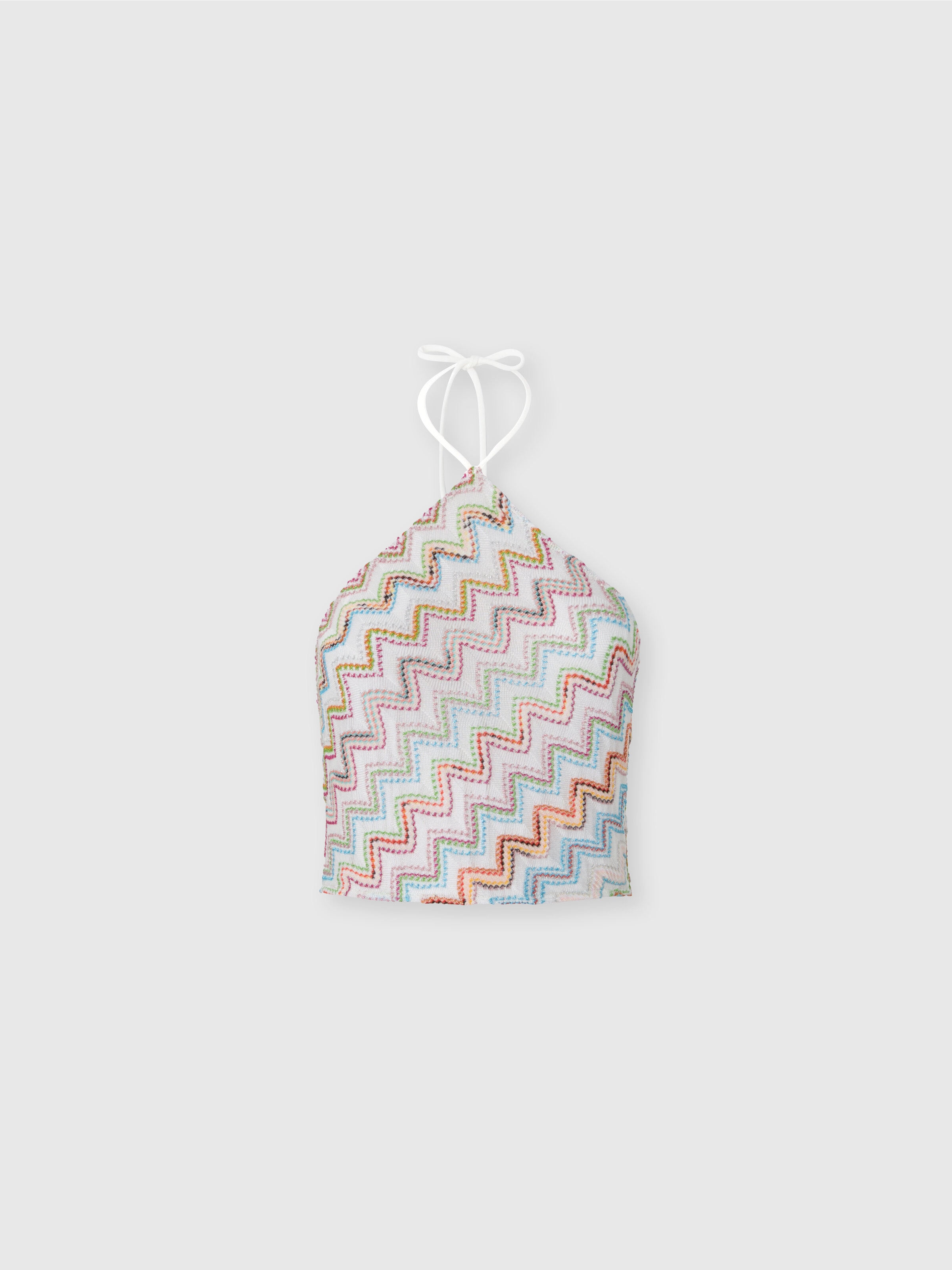 Top de cuello halter en mezcla de viscosa lamé en zigzag, Multicolor  - 0