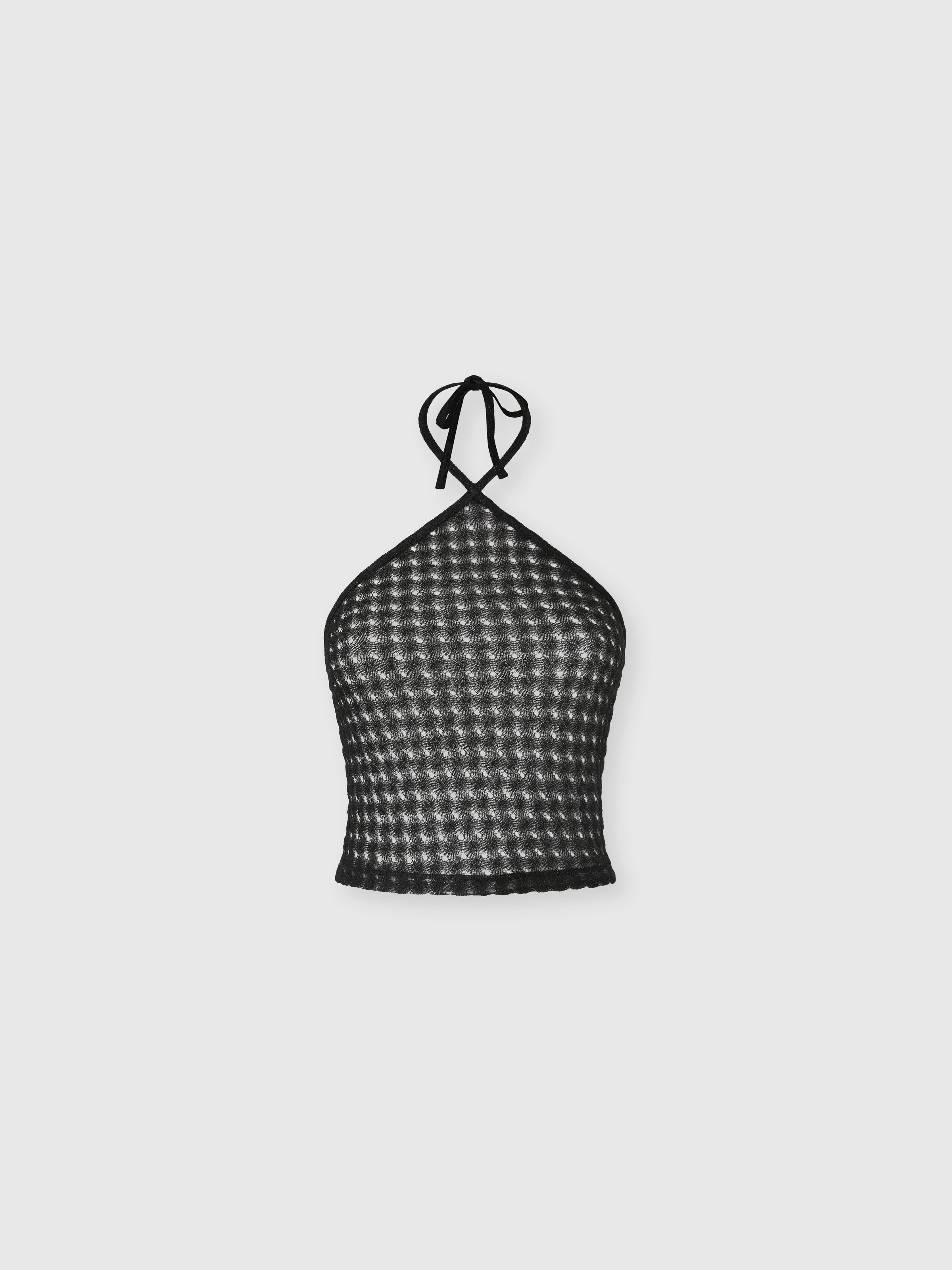 Top de viscosa lamé con trabajo raschel y escote halter, Negro - 0