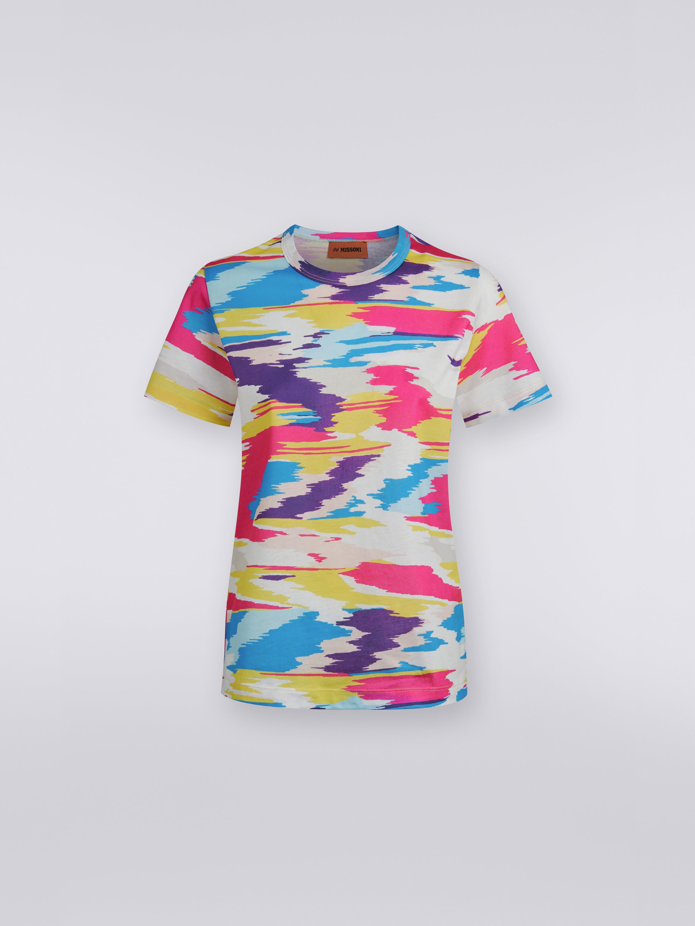 T-shirt girocollo in jersey di cotone fantasia, Multicolore  - 0