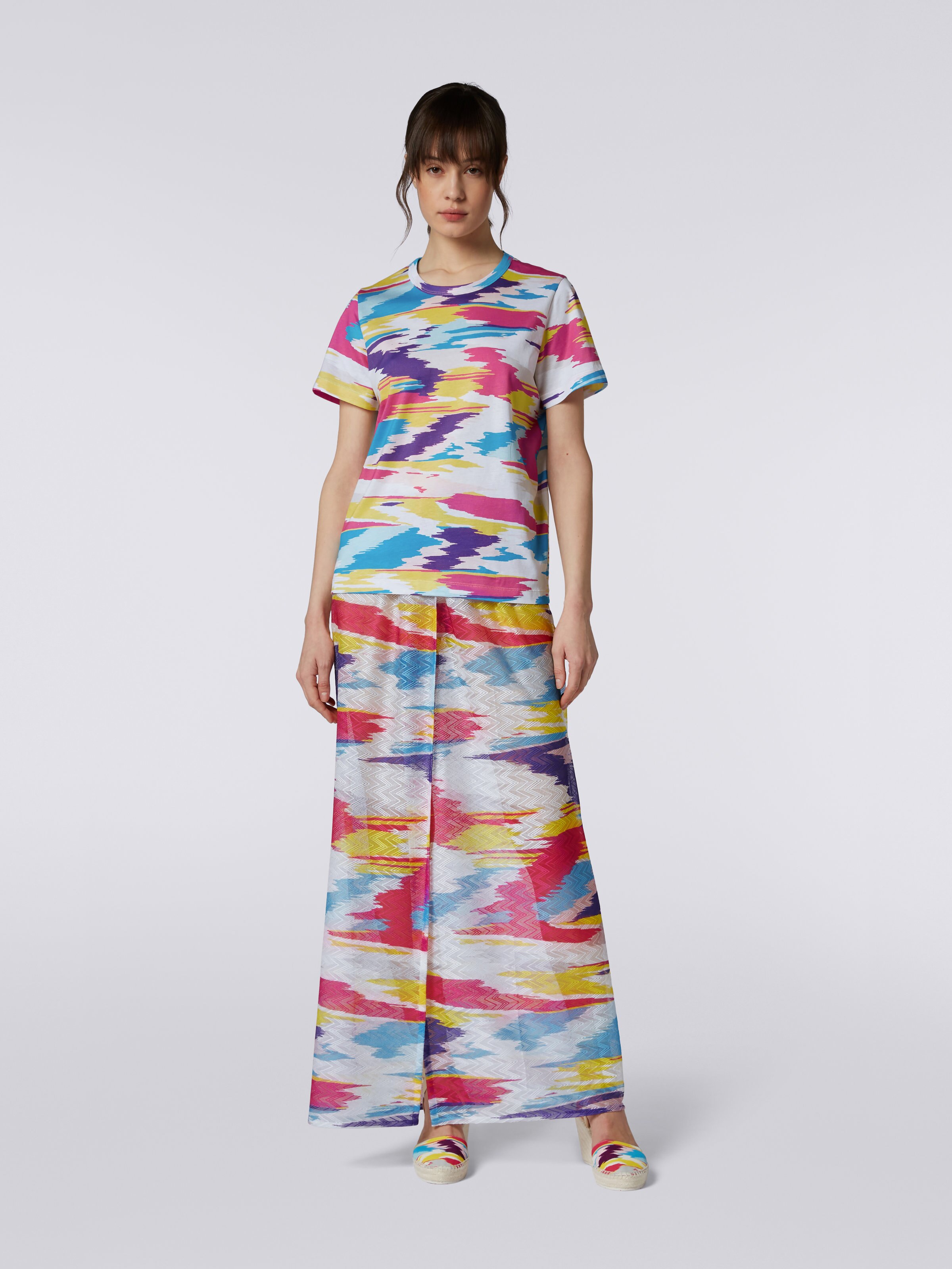 T-shirt girocollo in jersey di cotone fantasia, Multicolore  - 1