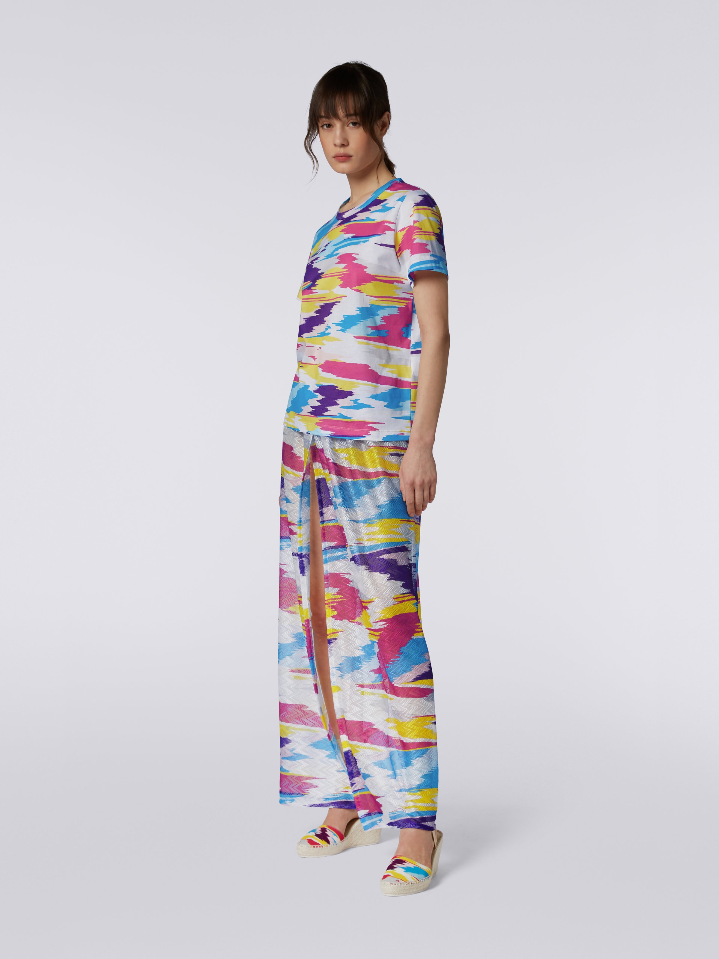 T-shirt girocollo in jersey di cotone fantasia, Multicolore  - 2