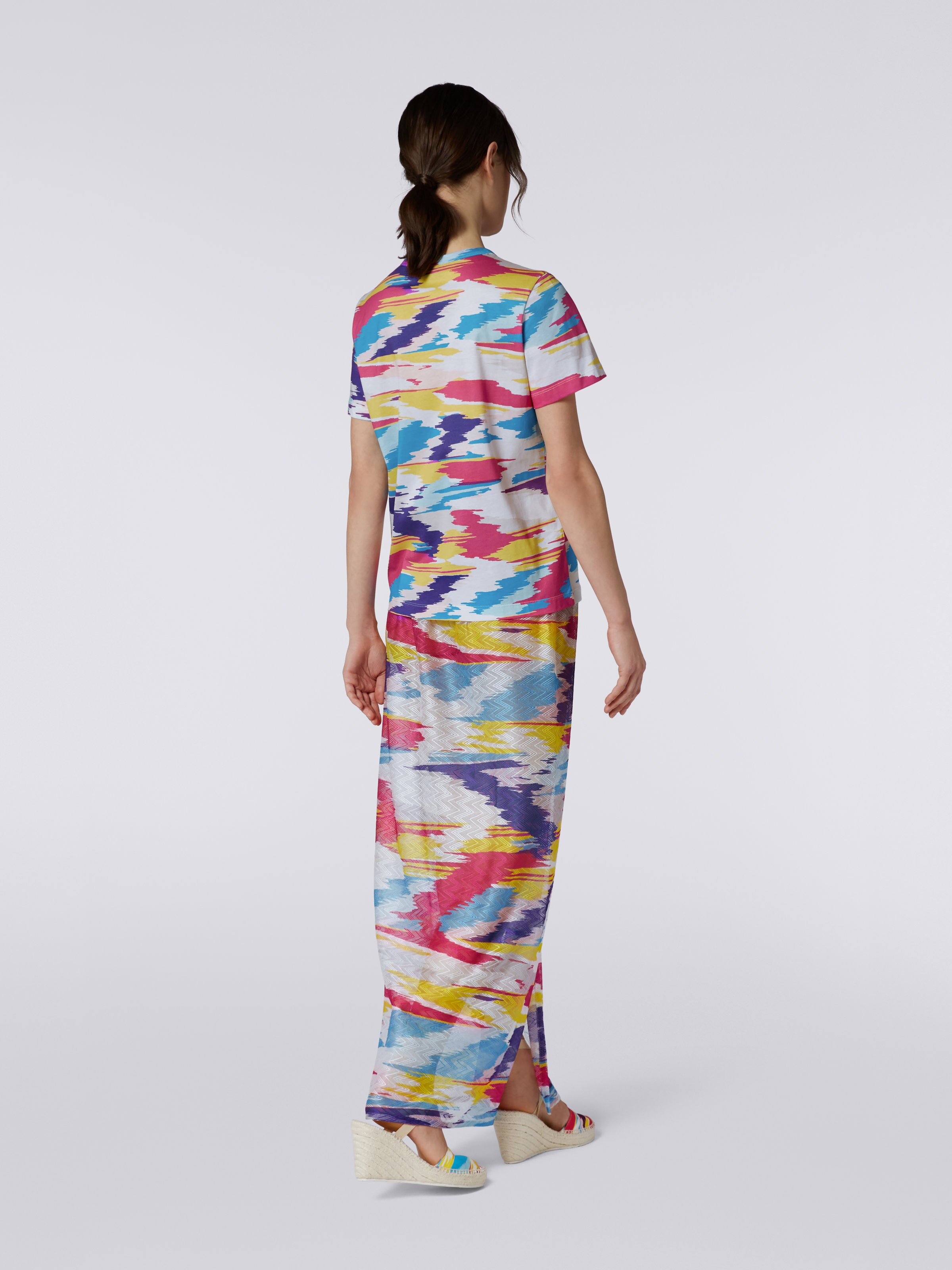 T-shirt girocollo in jersey di cotone fantasia, Multicolore  - 3
