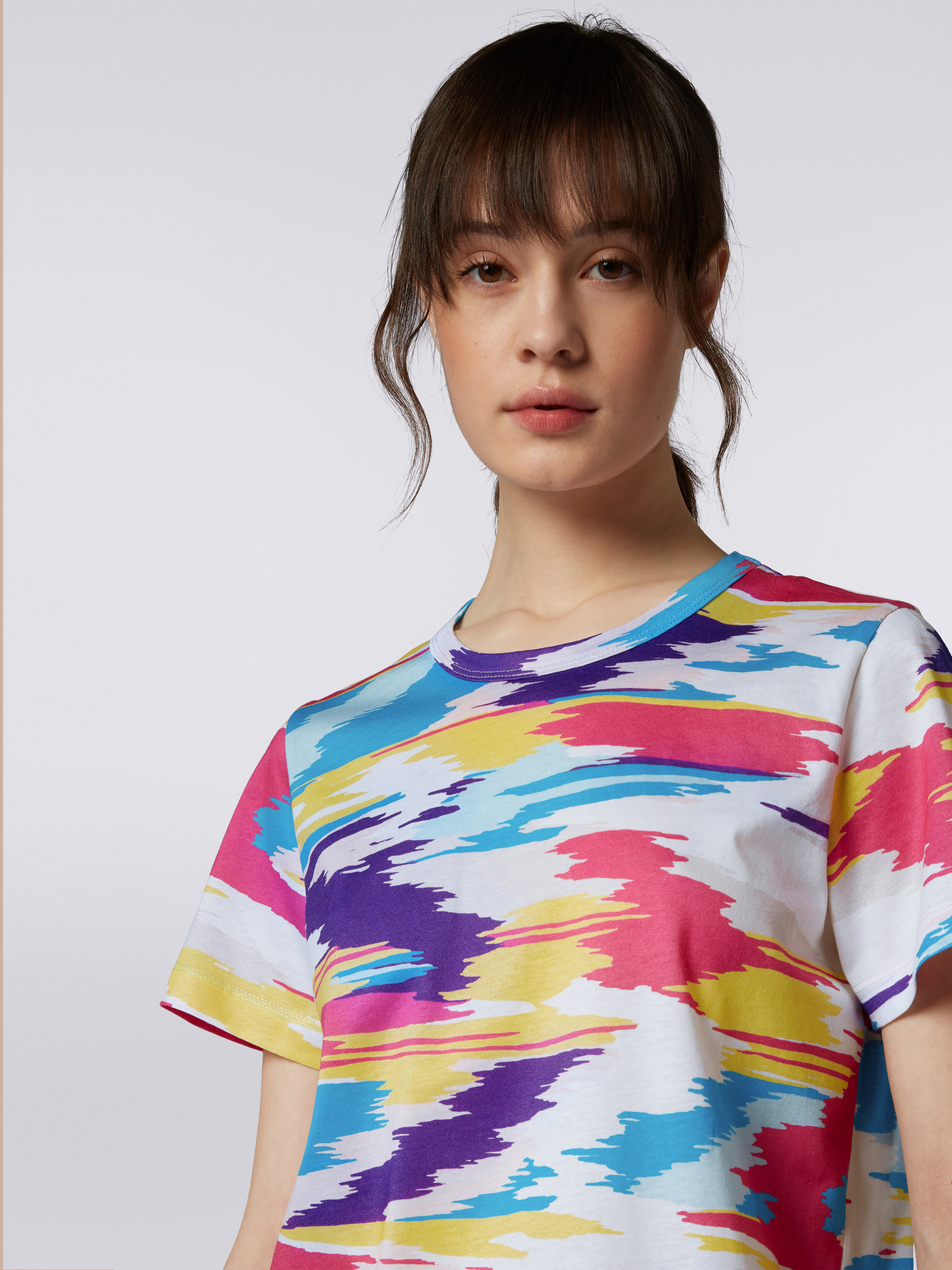 T-shirt girocollo in jersey di cotone fantasia, Multicolore  - 4
