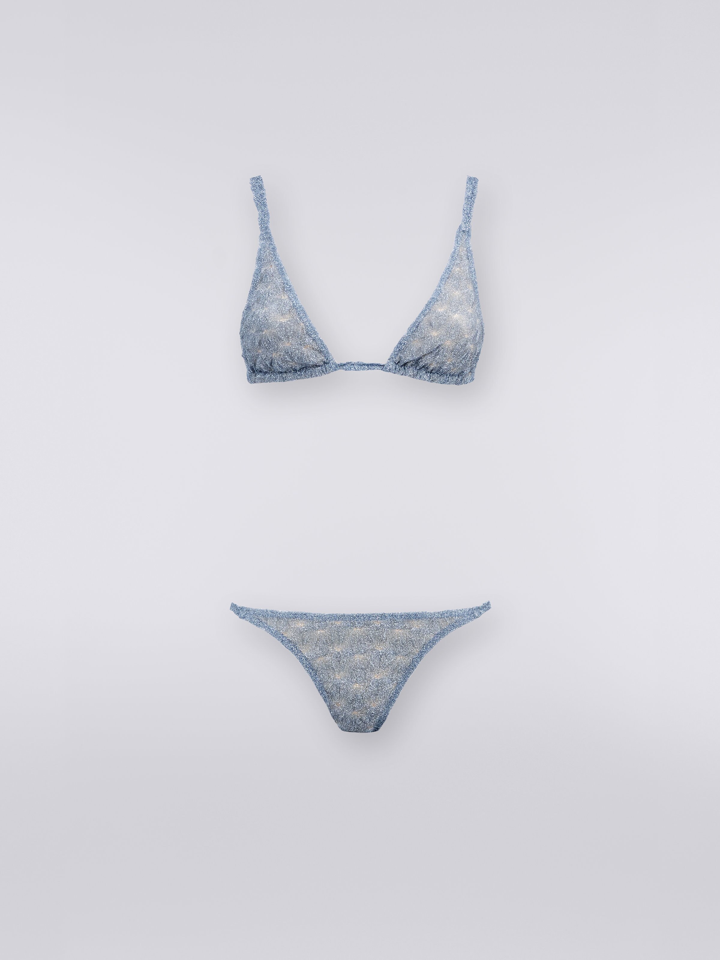 Bikini en dentelle à finition feuille et lamé, Bleu Clair Lamé - 0