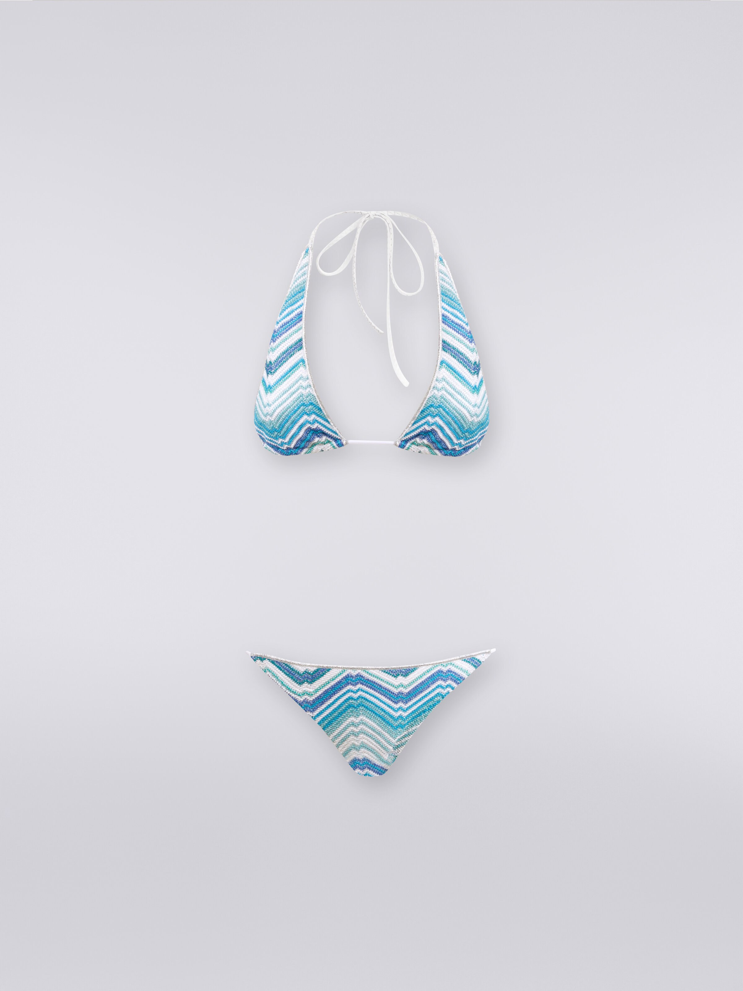 Viscose blend chevron bikini with lurex, Blue - 0