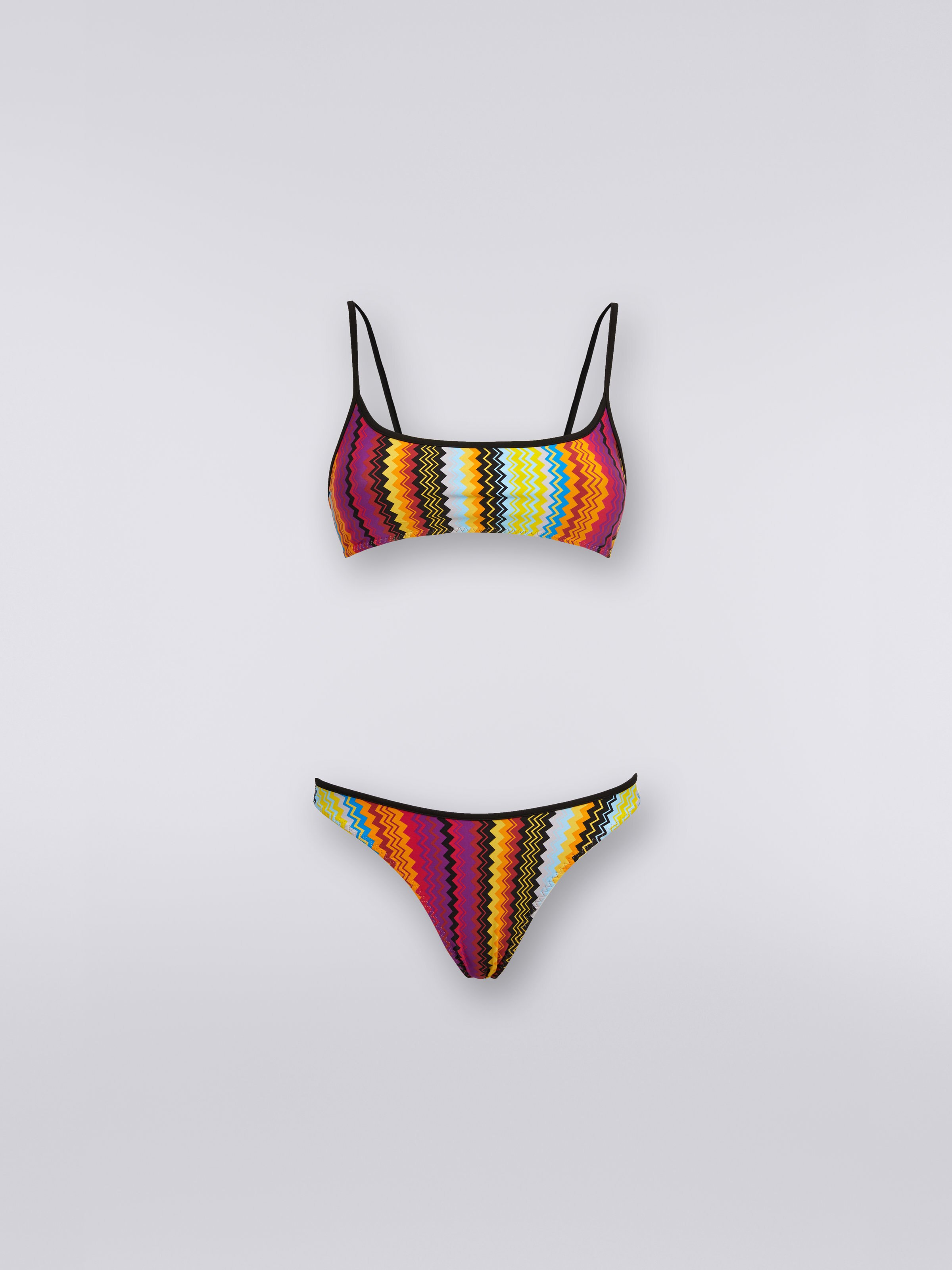 Nylon blend bikini with zigzag print, Multicoloured - 0