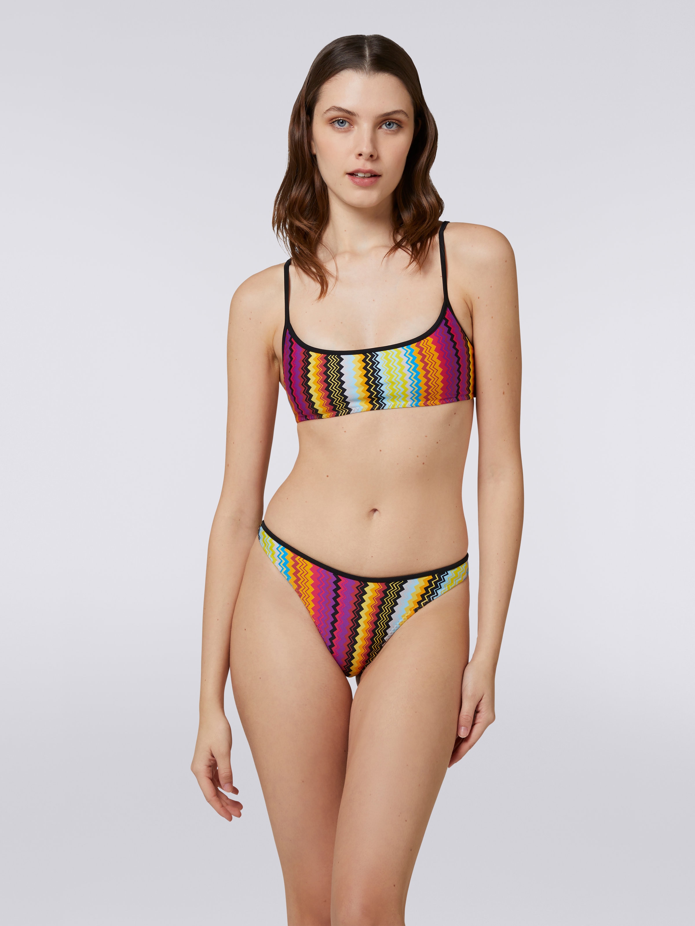 Nylon blend bikini with zigzag print, Multicoloured - 1