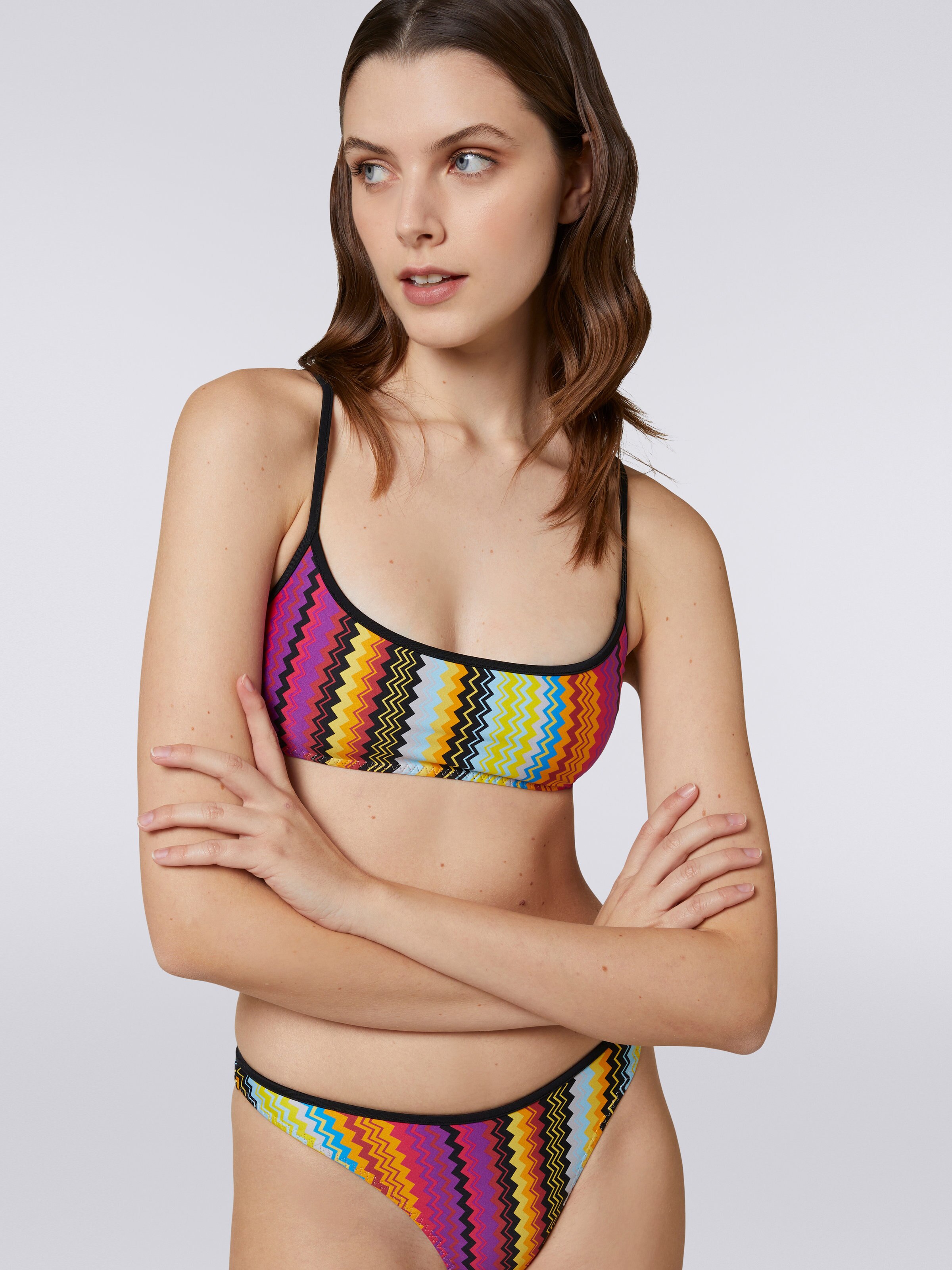 Nylon blend bikini with zigzag print, Multicoloured - 4