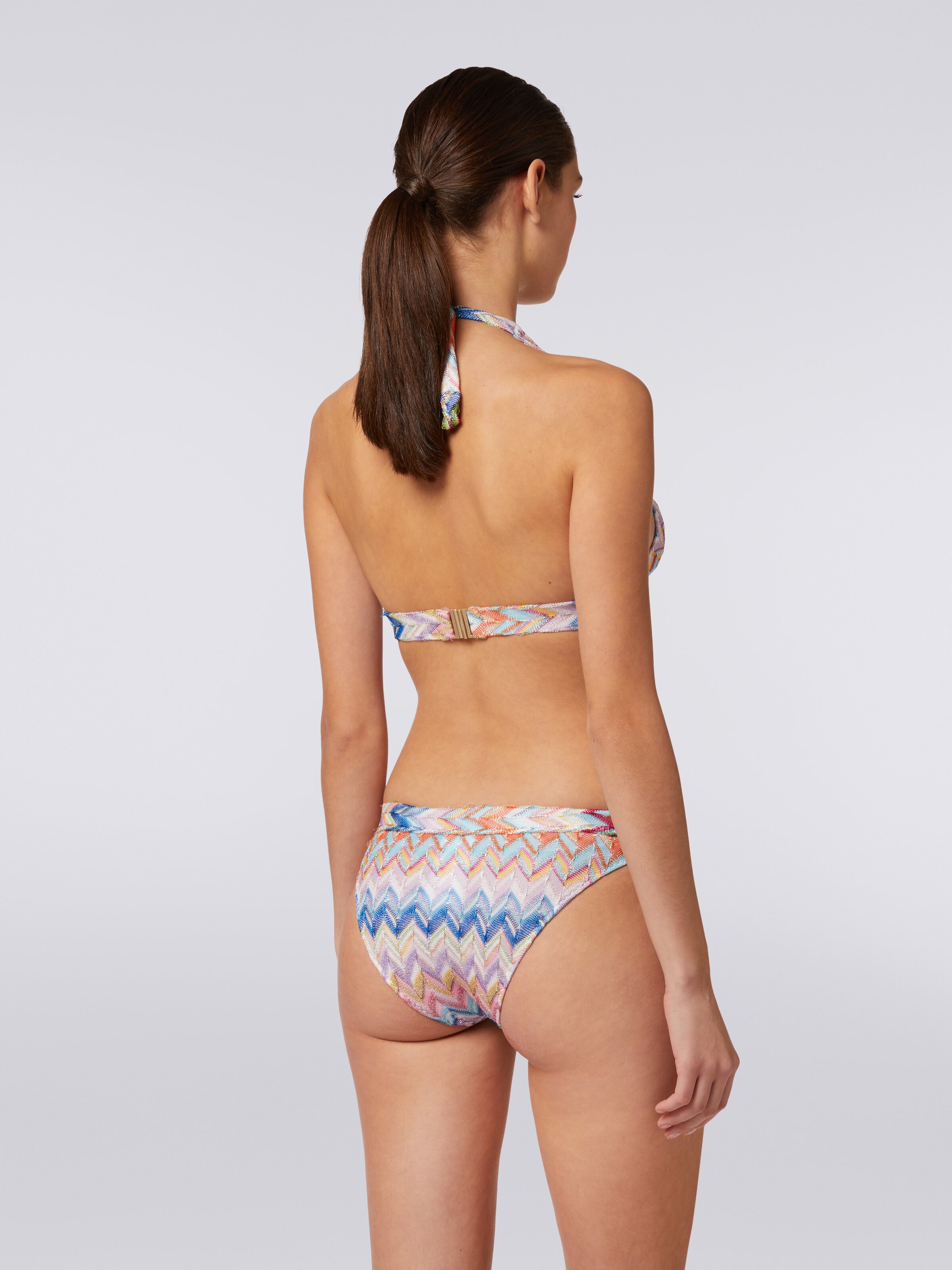 Zigzag viscose one-shoulder bikini with lurex, Multicoloured  - 3