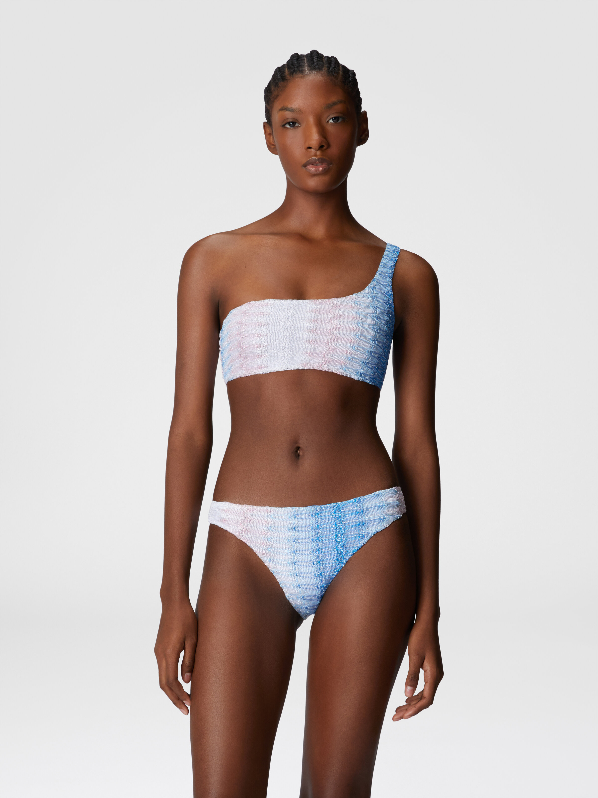 Dégradé lace one-shoulder bikini, Blue & Pink   - 1