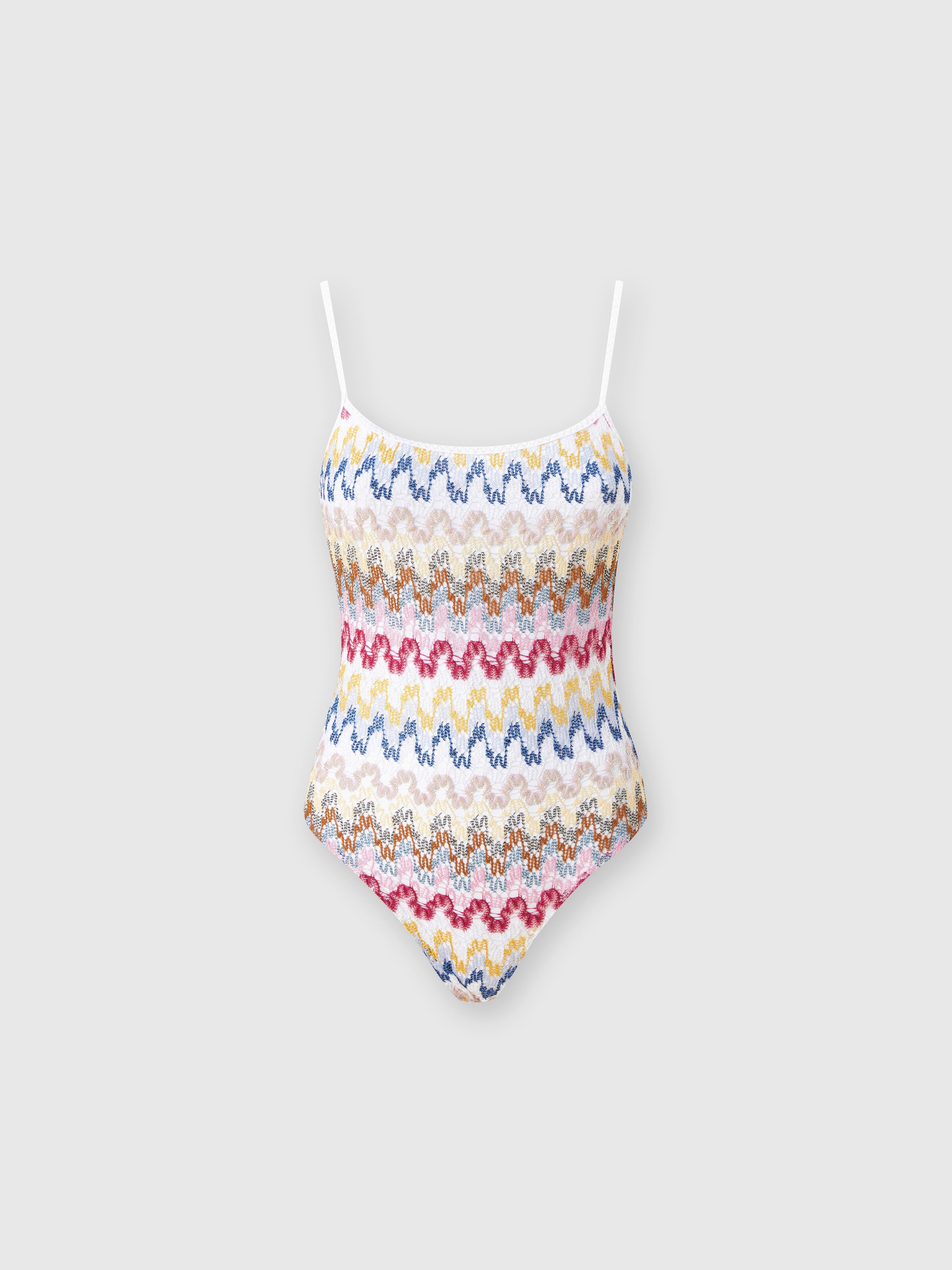 One-piece swimsuit in lamé viscose lace, Multicoloured  - 0