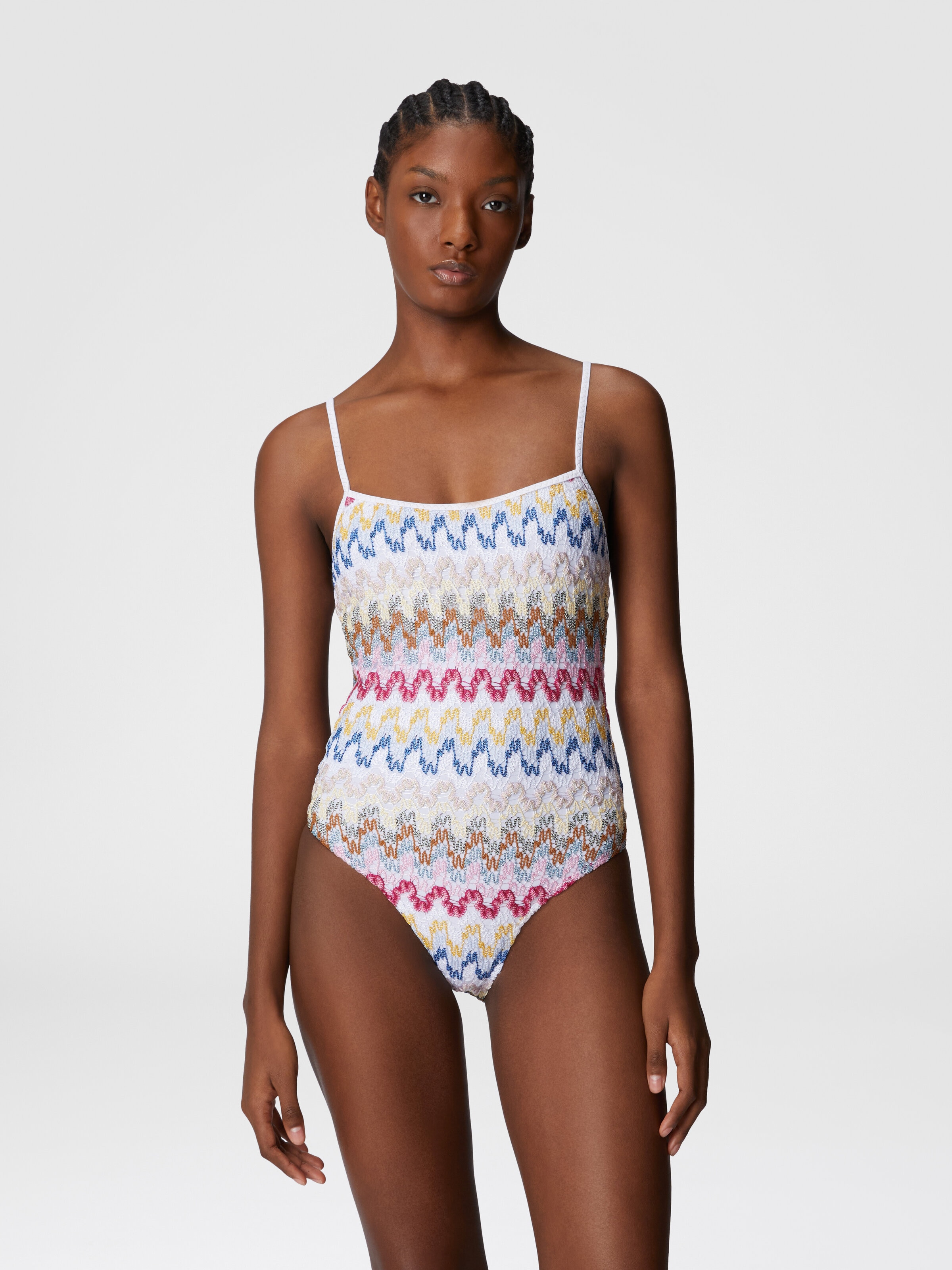 One-piece swimsuit in lamé viscose lace, Multicoloured  - 1