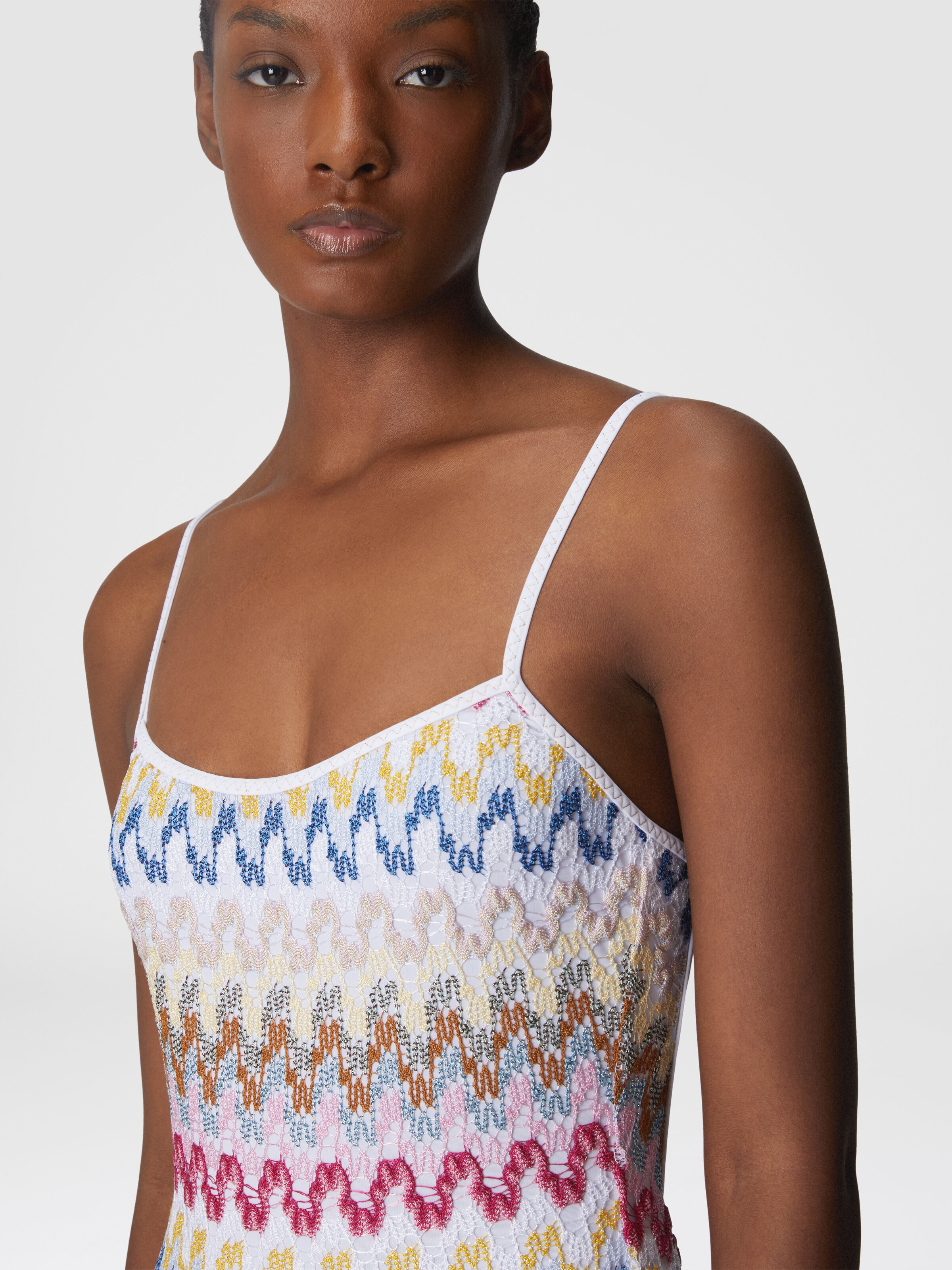 One-piece swimsuit in lamé viscose lace, Multicoloured  - 3