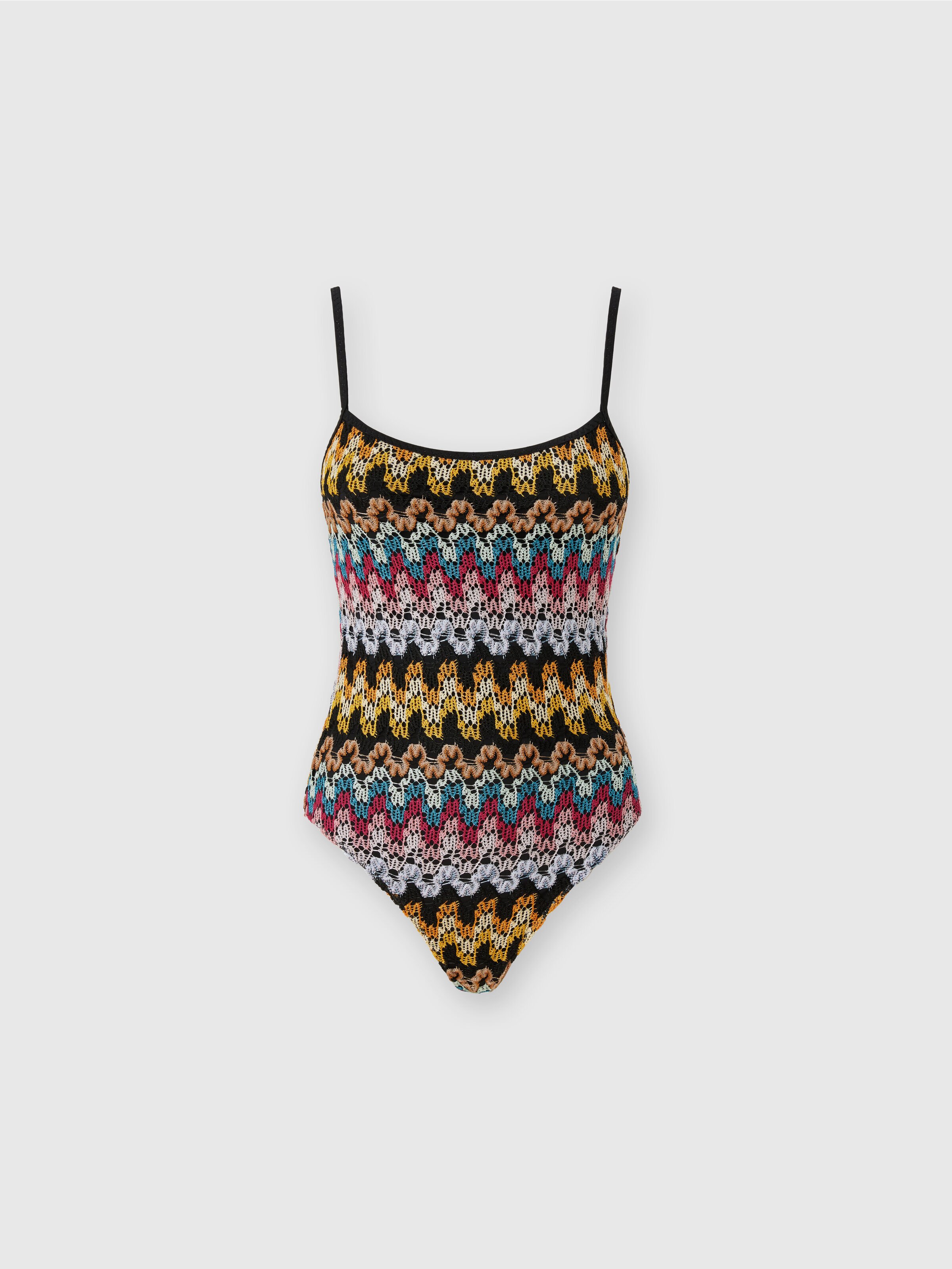 One-piece swimsuit in lamé viscose lace, Multicoloured  - 0
